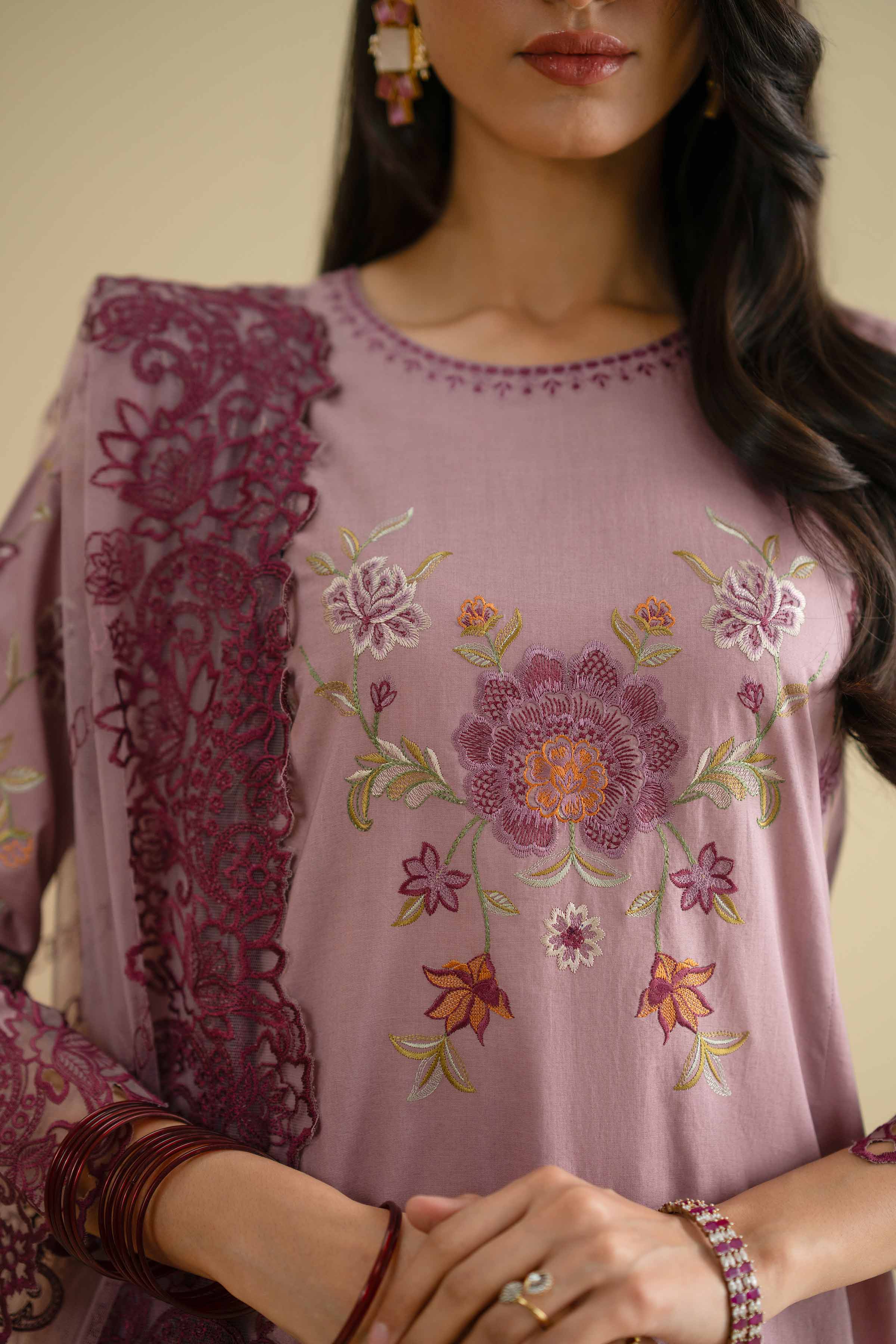 Nishat UK - Purple Embroidered Cambric 3-piece ready to wear luxury Suit