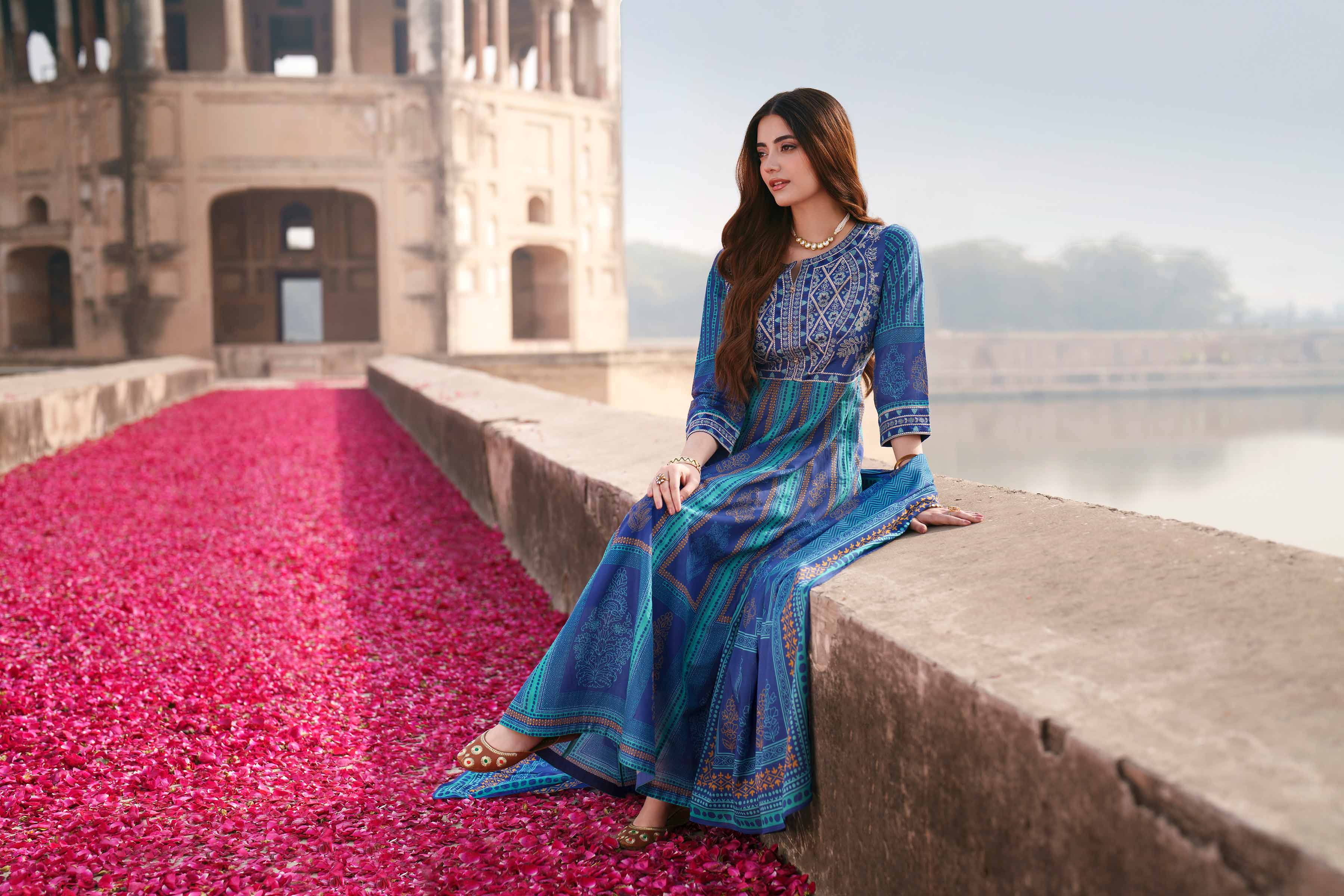 NishatUK - Blue Embroidered Lawn 3-piece ready to wear Suit