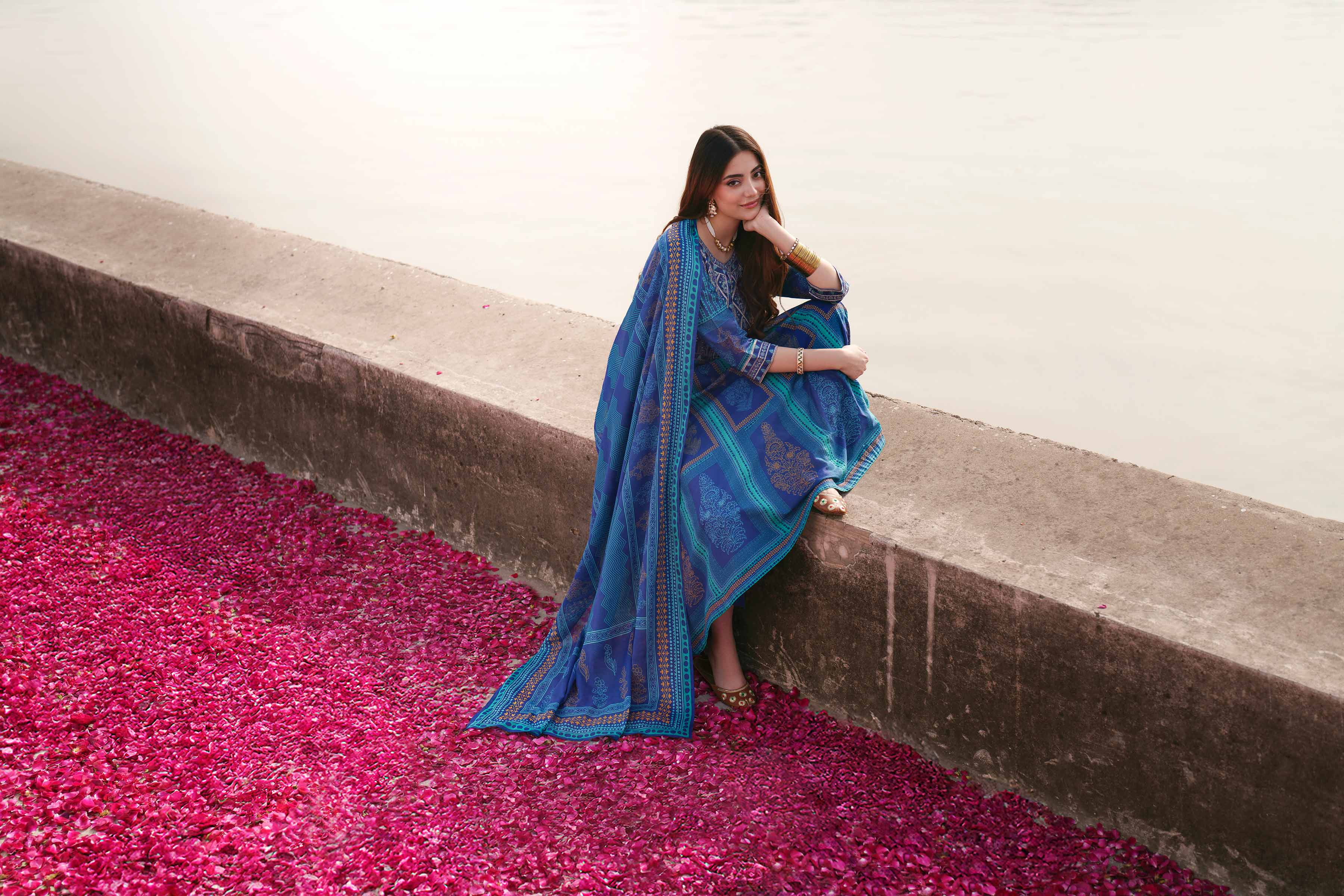 NishatUK - Blue Embroidered Lawn 3-piece ready to wear Suit