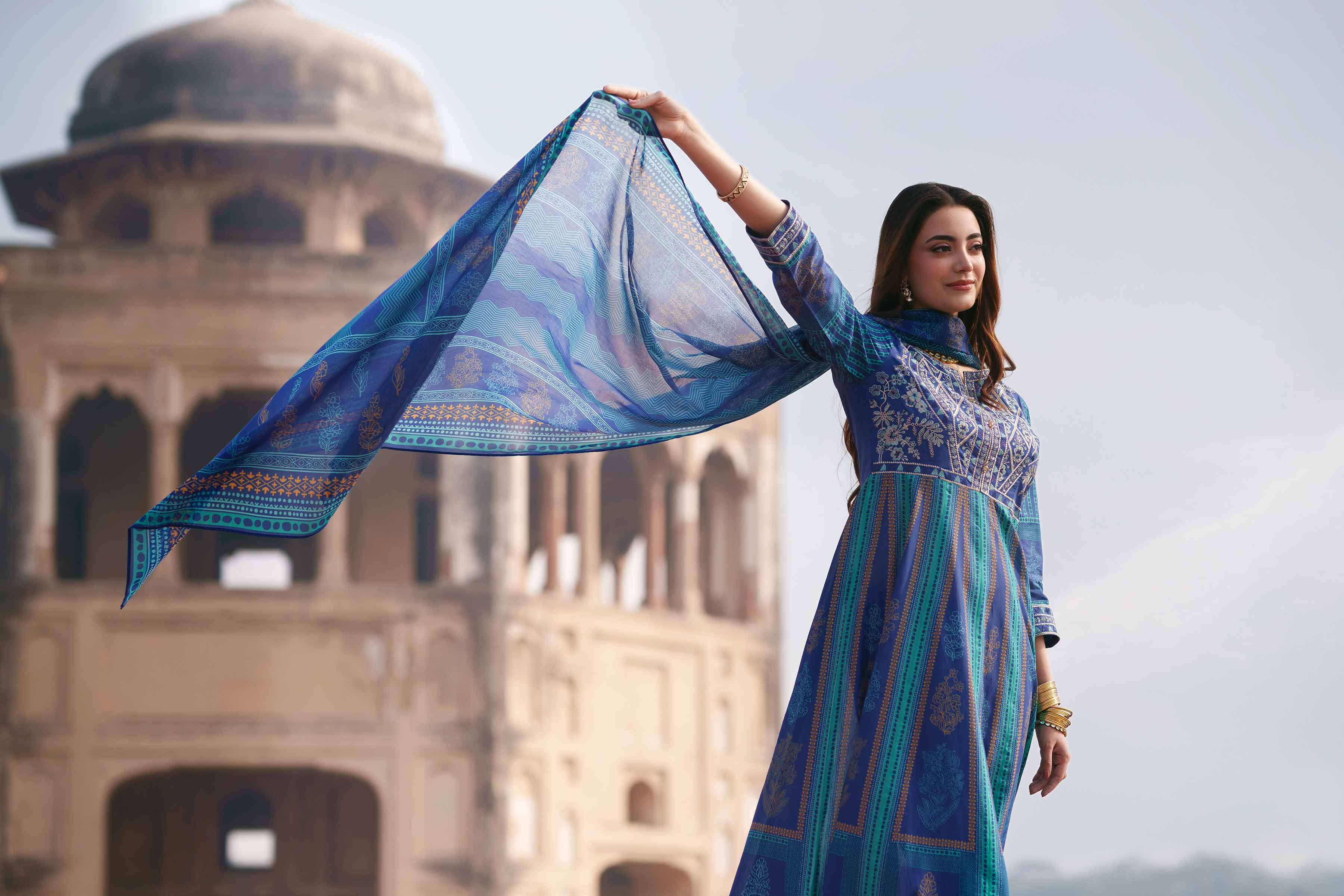 NishatUK - Blue Embroidered Lawn 3-piece ready to wear Suit