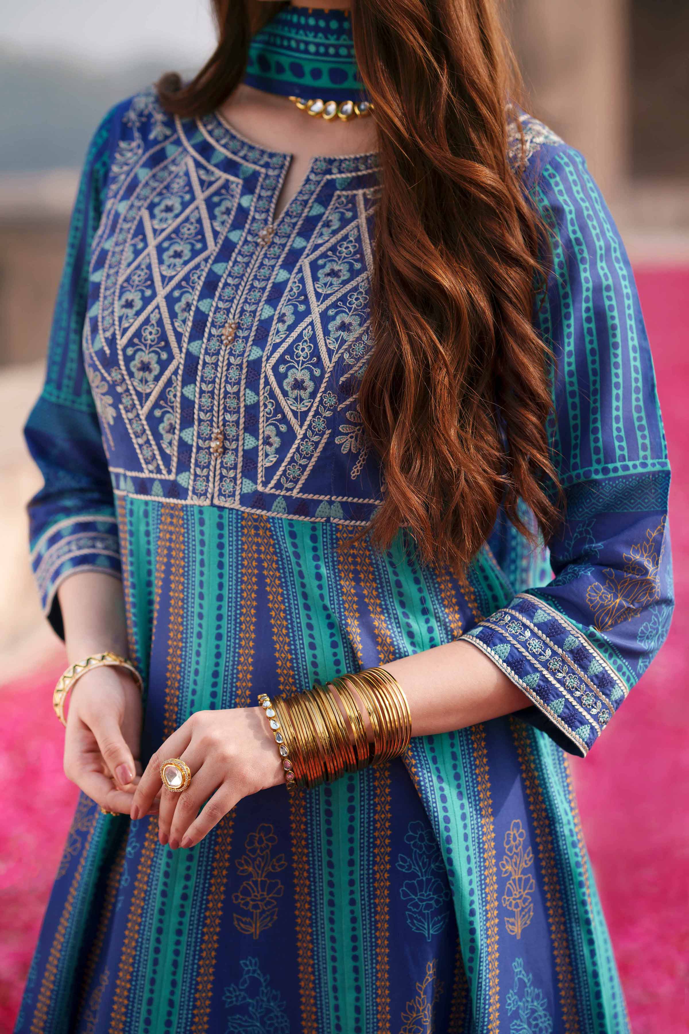 NishatUK - Blue Embroidered Lawn 3-piece ready to wear Suit