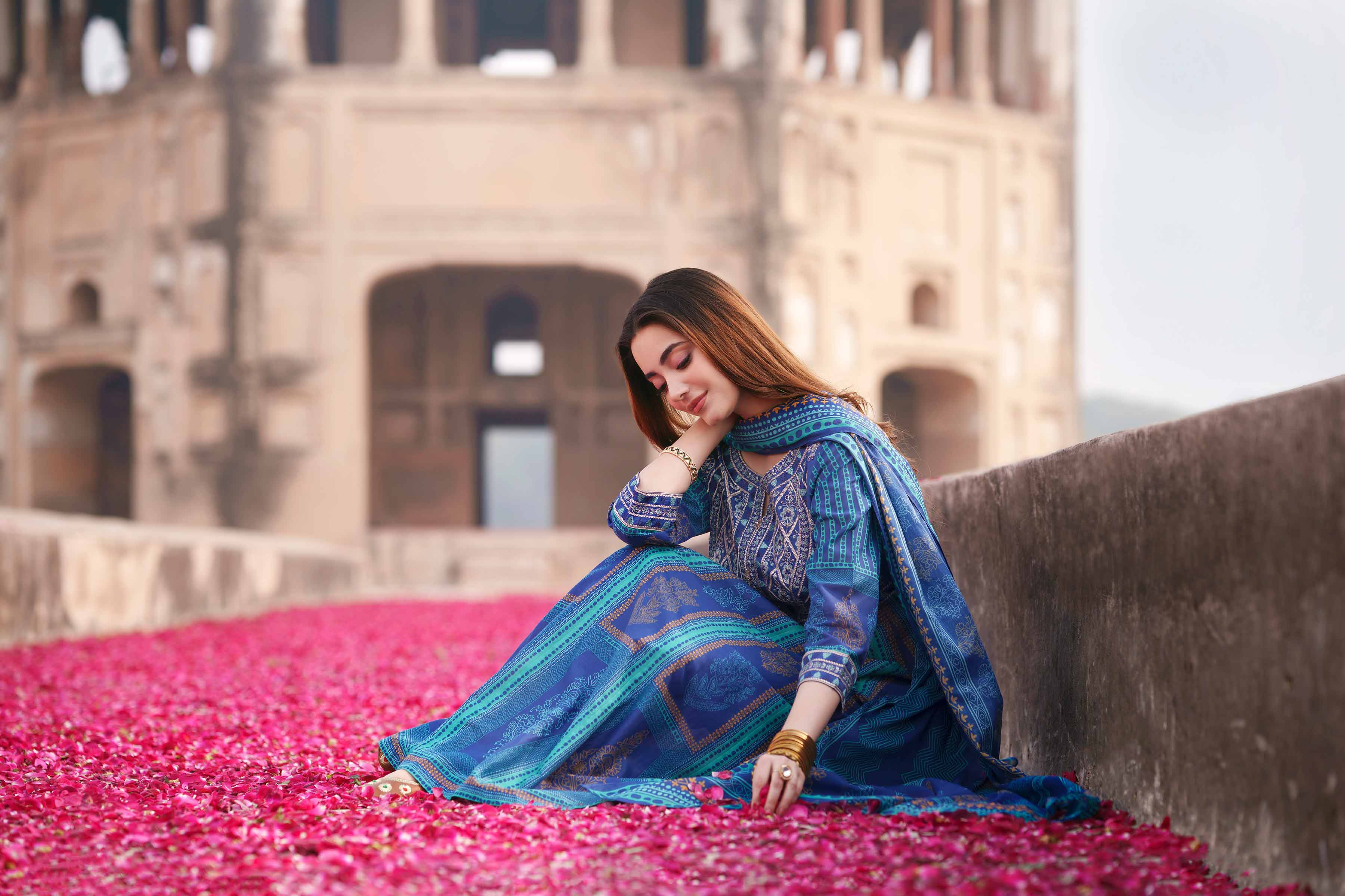 NishatUK - Blue Embroidered Lawn 3-piece ready to wear Suit