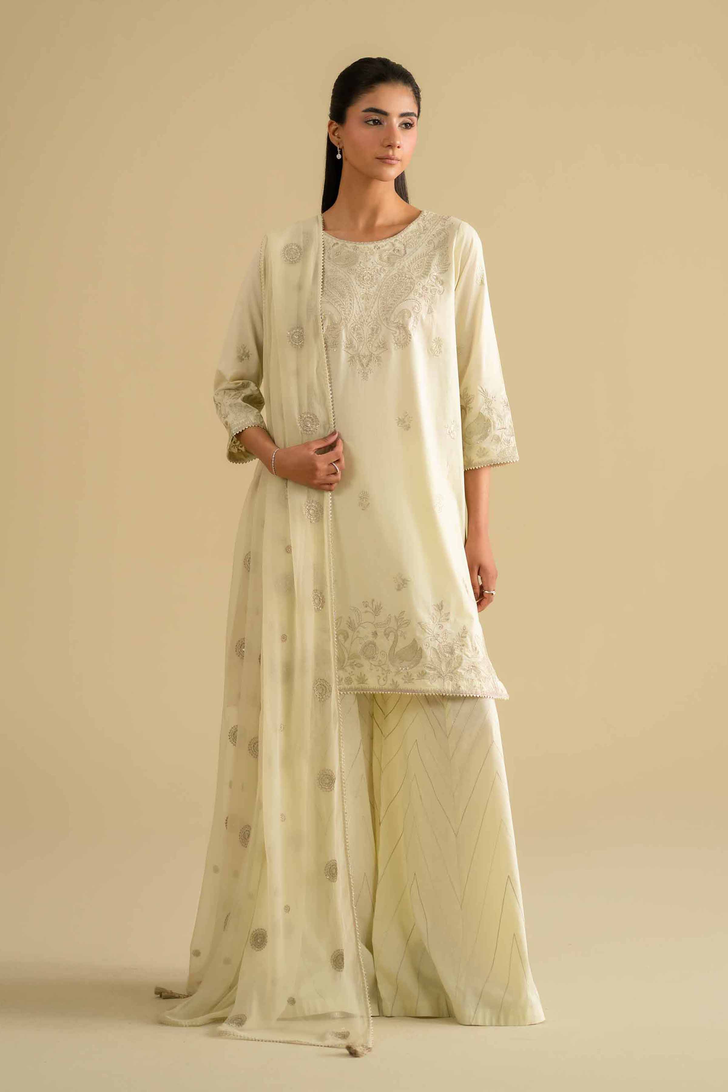 NishatUK - Green Embroidered Cambric 3-piece ready to wear luxury Suit