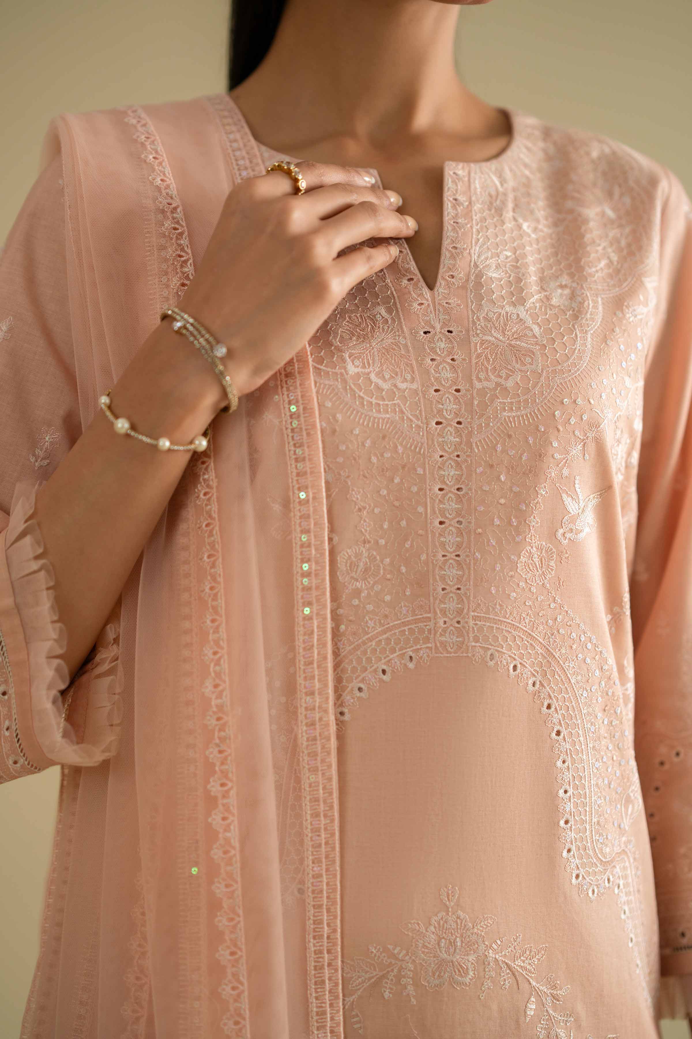 Nishat UK - Orange Embroidered Cambric 3-piece ready to wear luxury Suit