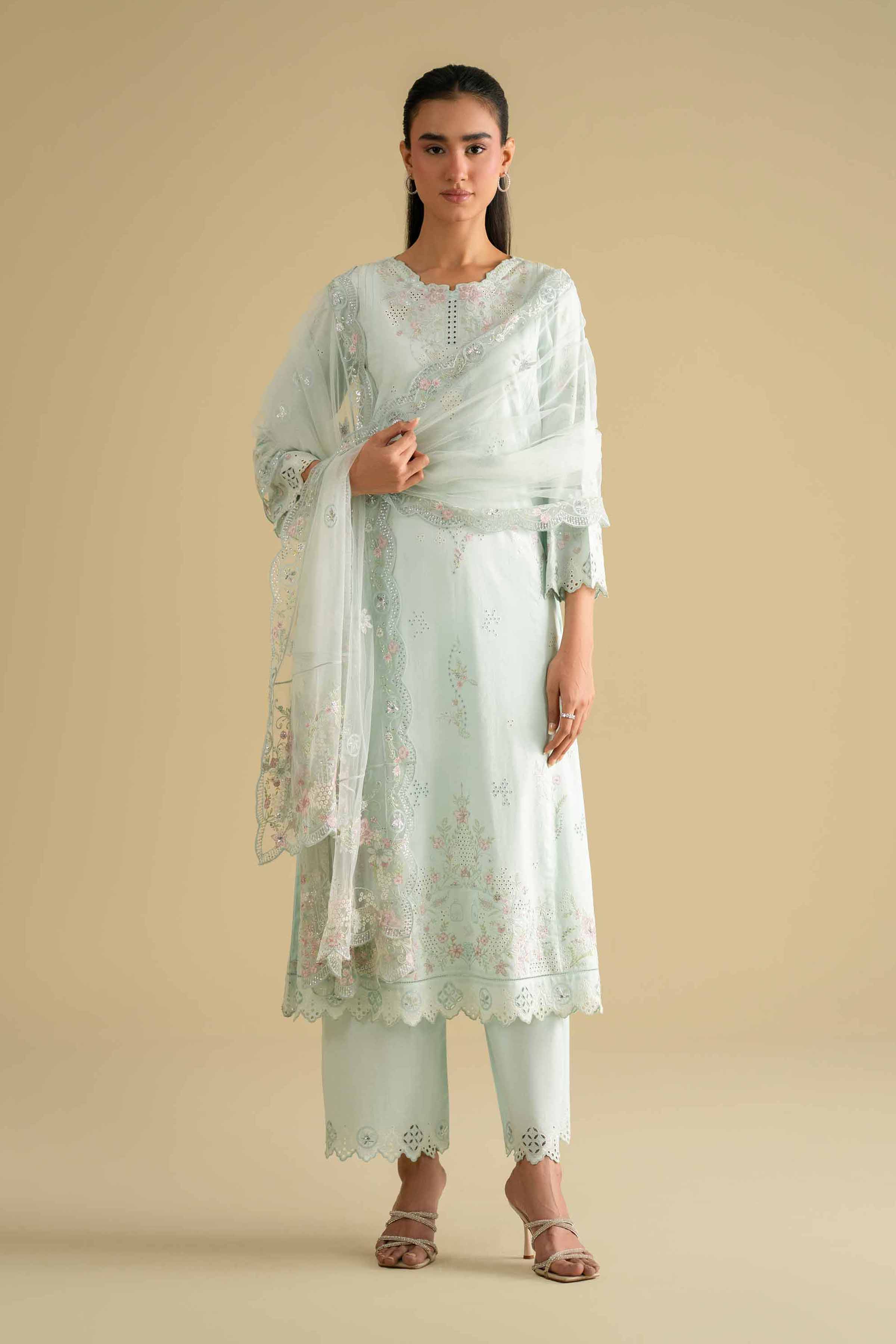Nishat UK - Blue Embroidered Cambric 3-piece ready to wear luxury Suit