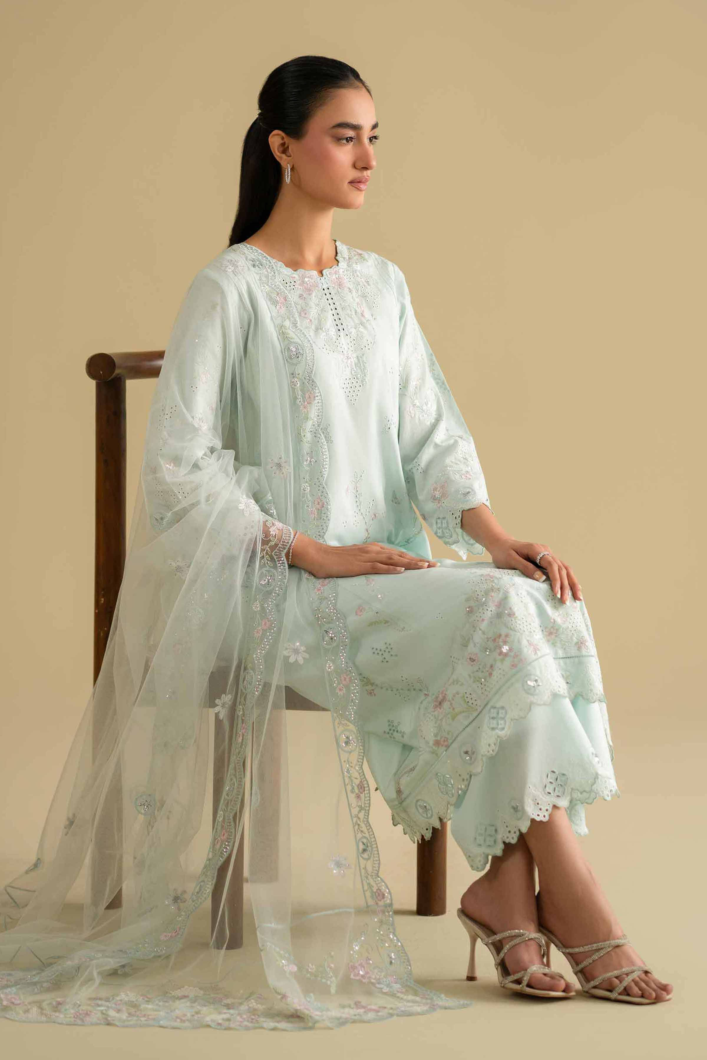 Nishat UK - Blue Embroidered Cambric 3-piece ready to wear luxury Suit