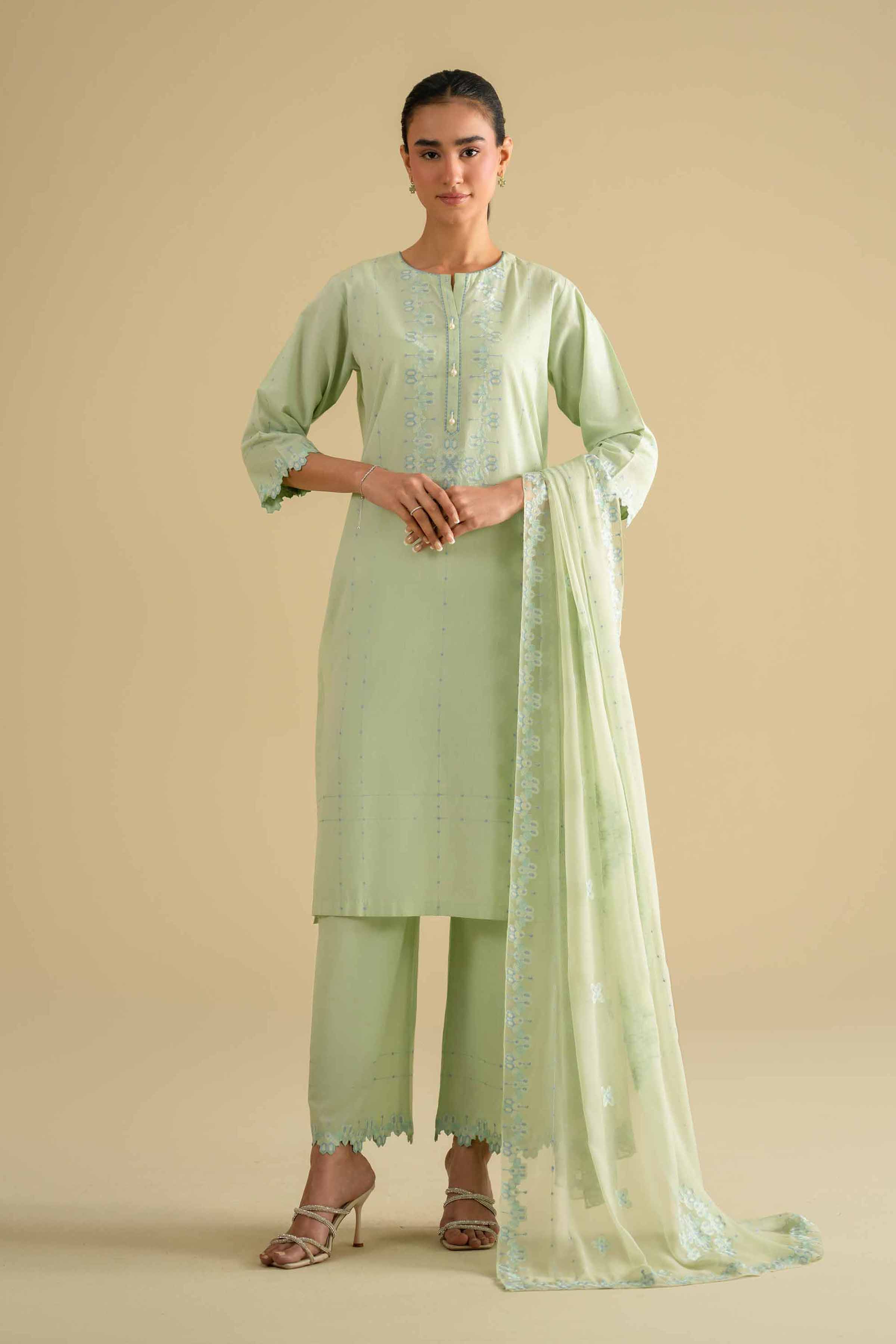 NishatUK - Green Embroidered Yarn Dyed 3-piece ready to wear luxury Suit