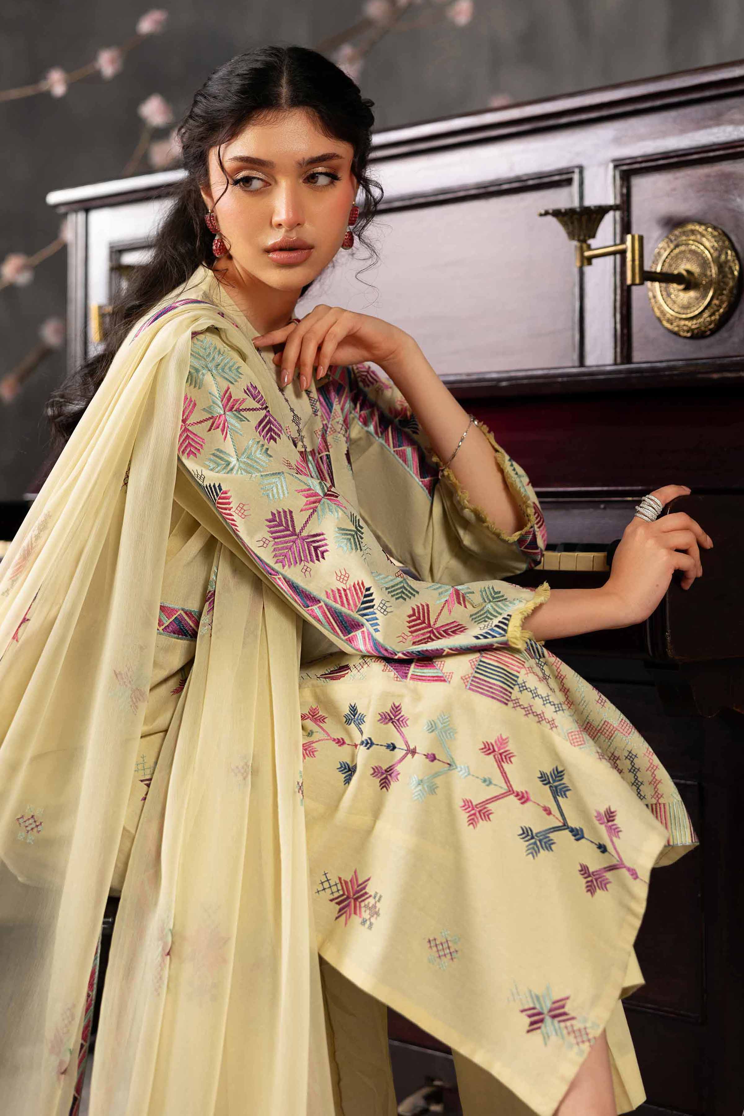 Nishat UK - Yellow Embroidered Yarn Dyed 3-piece ready to wear luxury Suit
