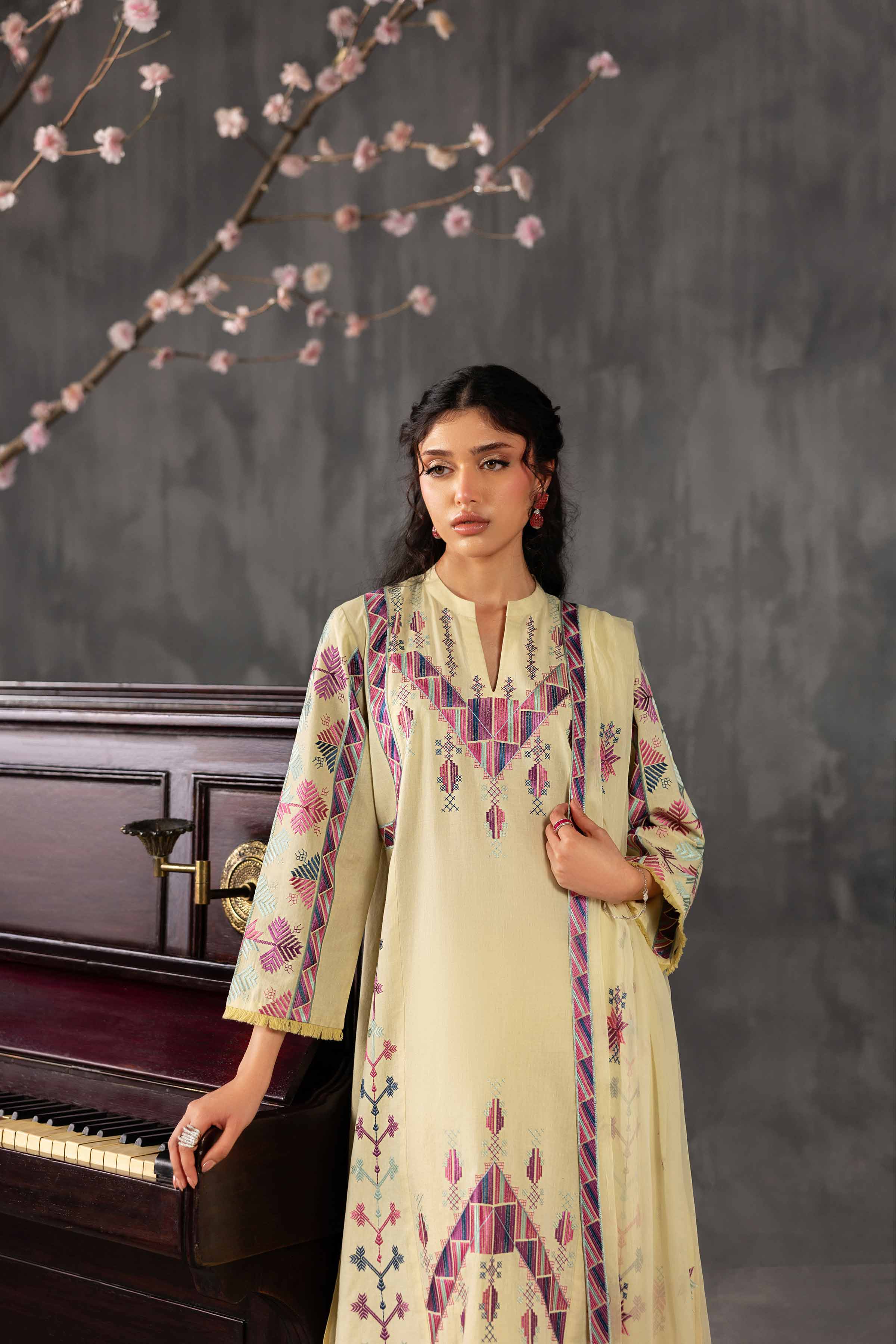 Nishat UK - Yellow Embroidered Yarn Dyed 3-piece ready to wear luxury Suit