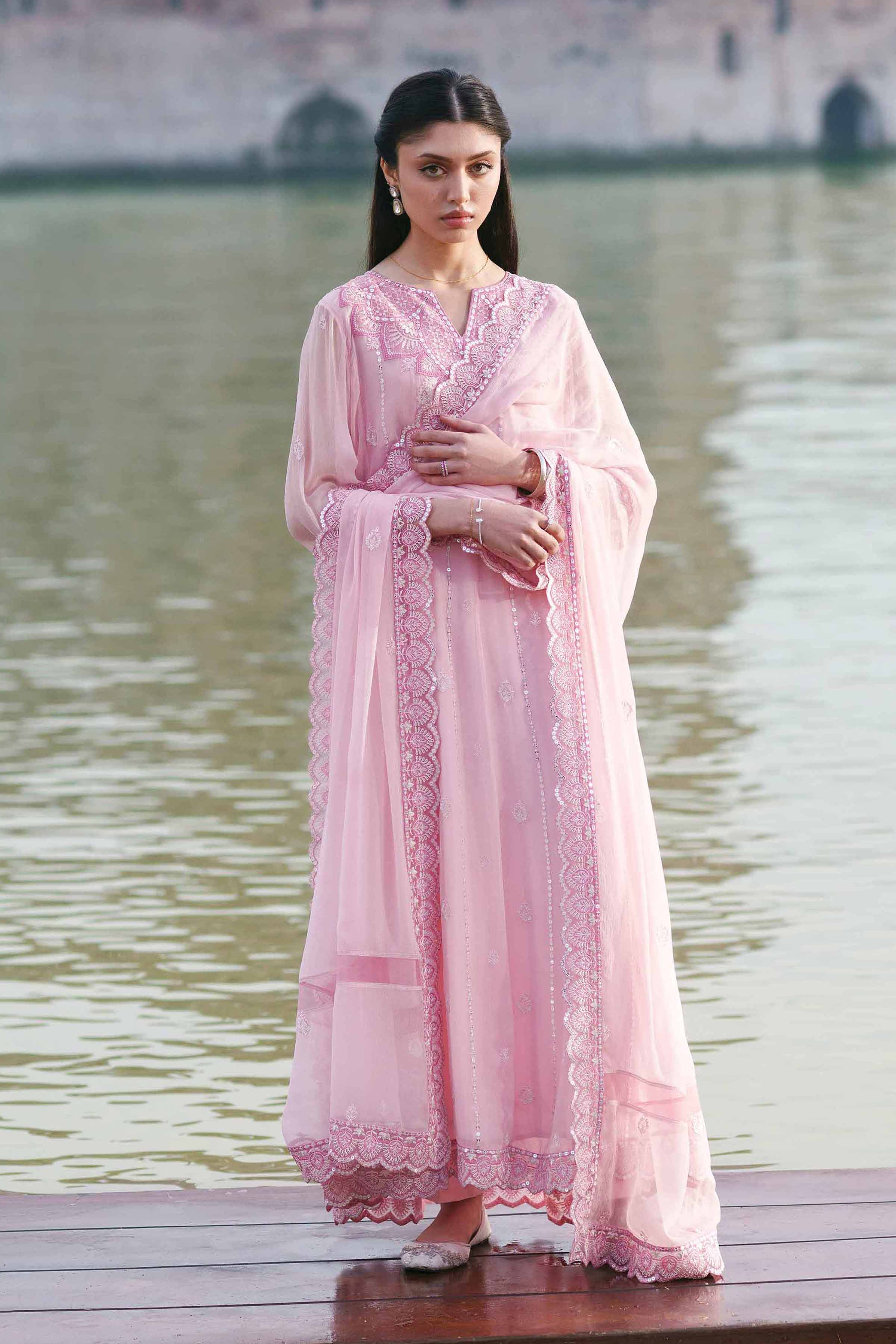 NishatUK - Pink Embroidered Chiffon 3-piece ready to wear luxury Suit