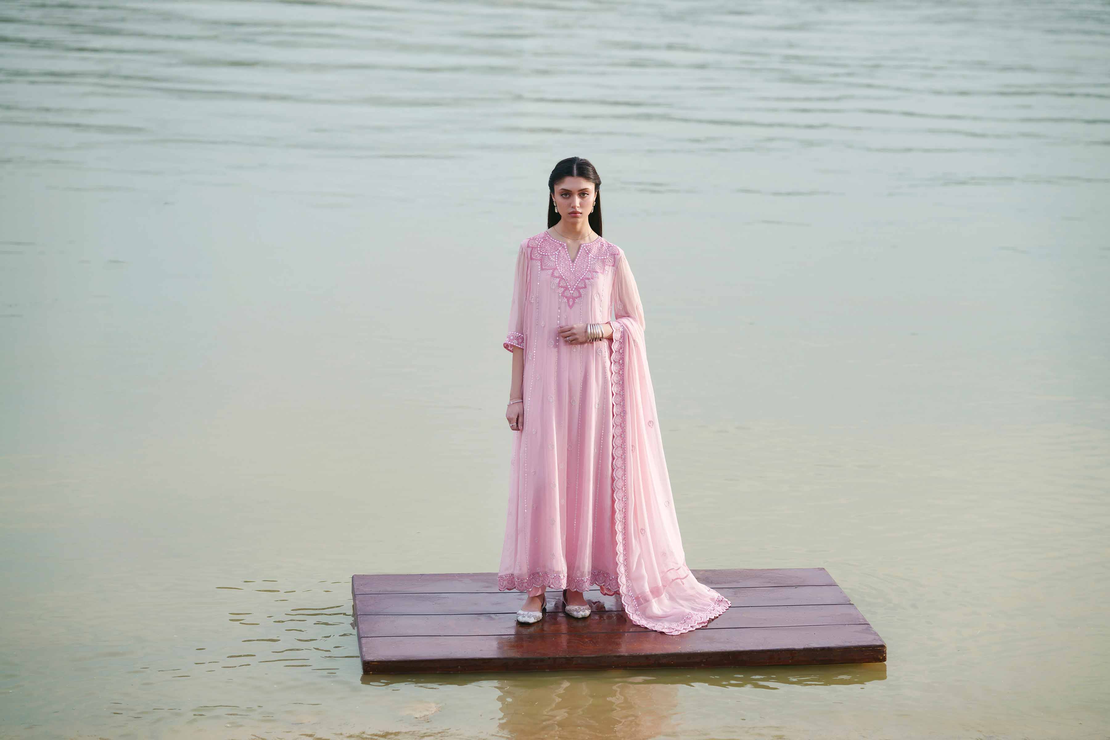 NishatUK - Pink Embroidered Chiffon 3-piece ready to wear luxury Suit