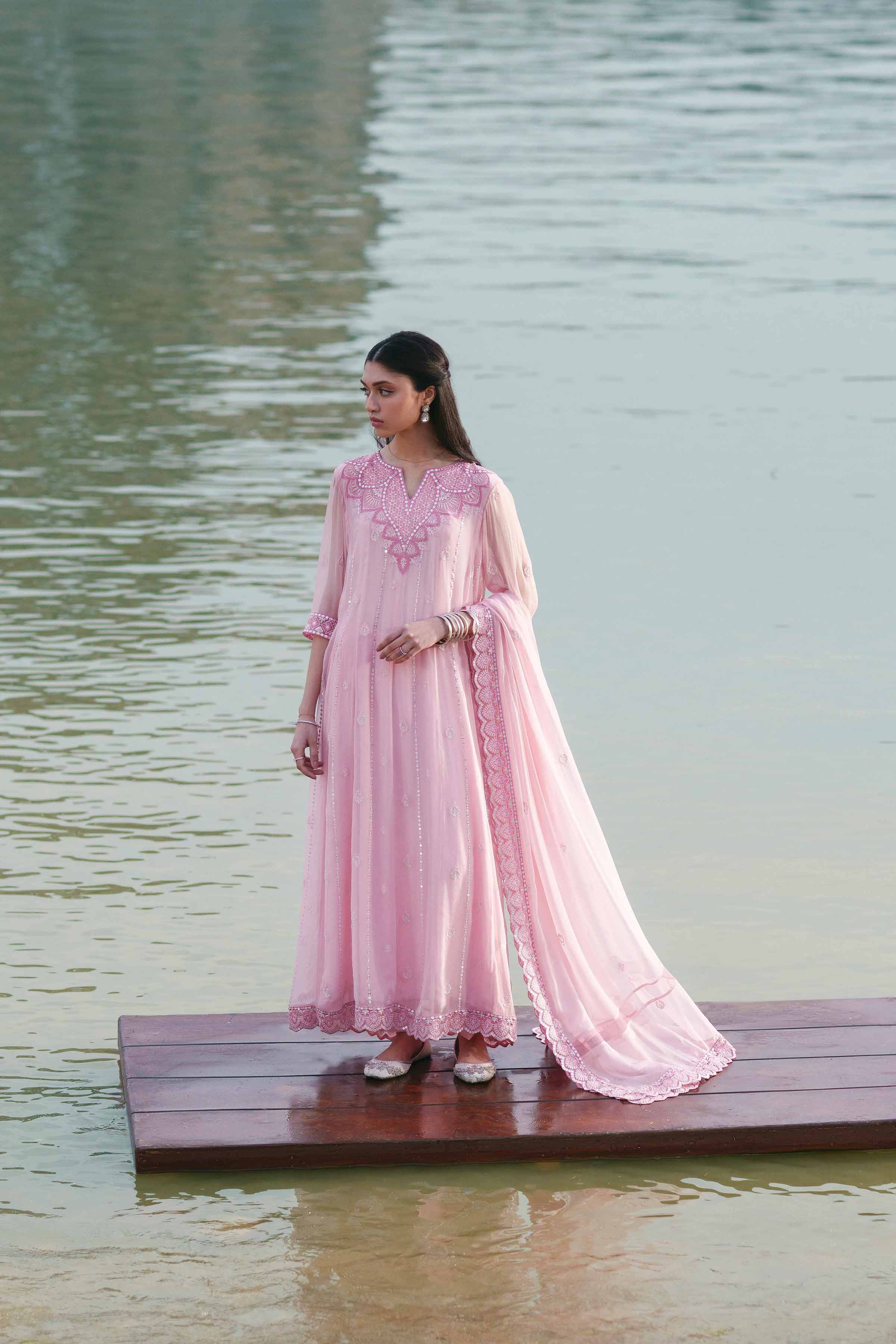 NishatUK - Pink Embroidered Chiffon 3-piece ready to wear luxury Suit