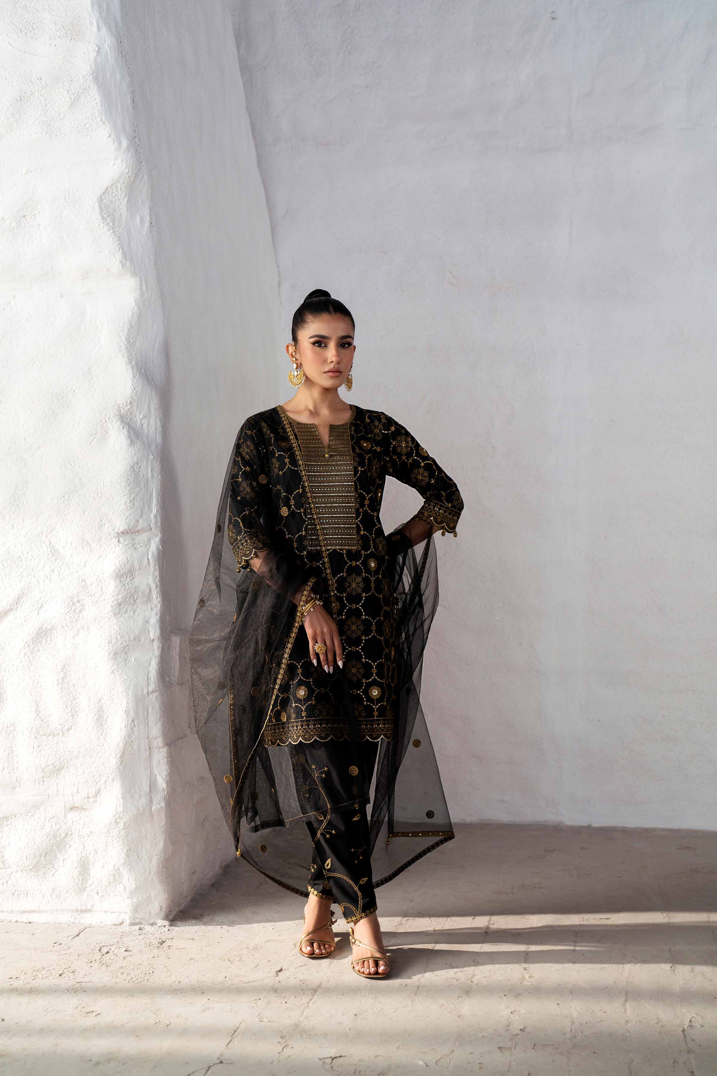 NishatUK - Black Embroidered Cambric 3-piece ready to wear Suit