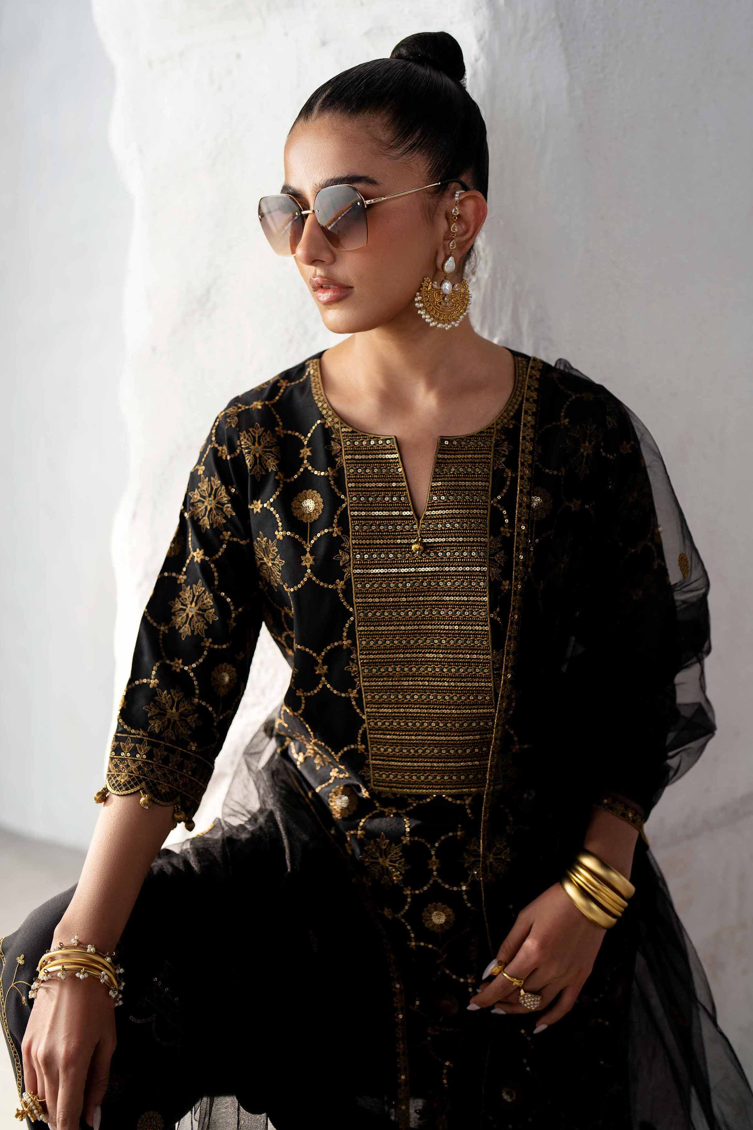 NishatUK - Black Embroidered Cambric 3-piece ready to wear Suit