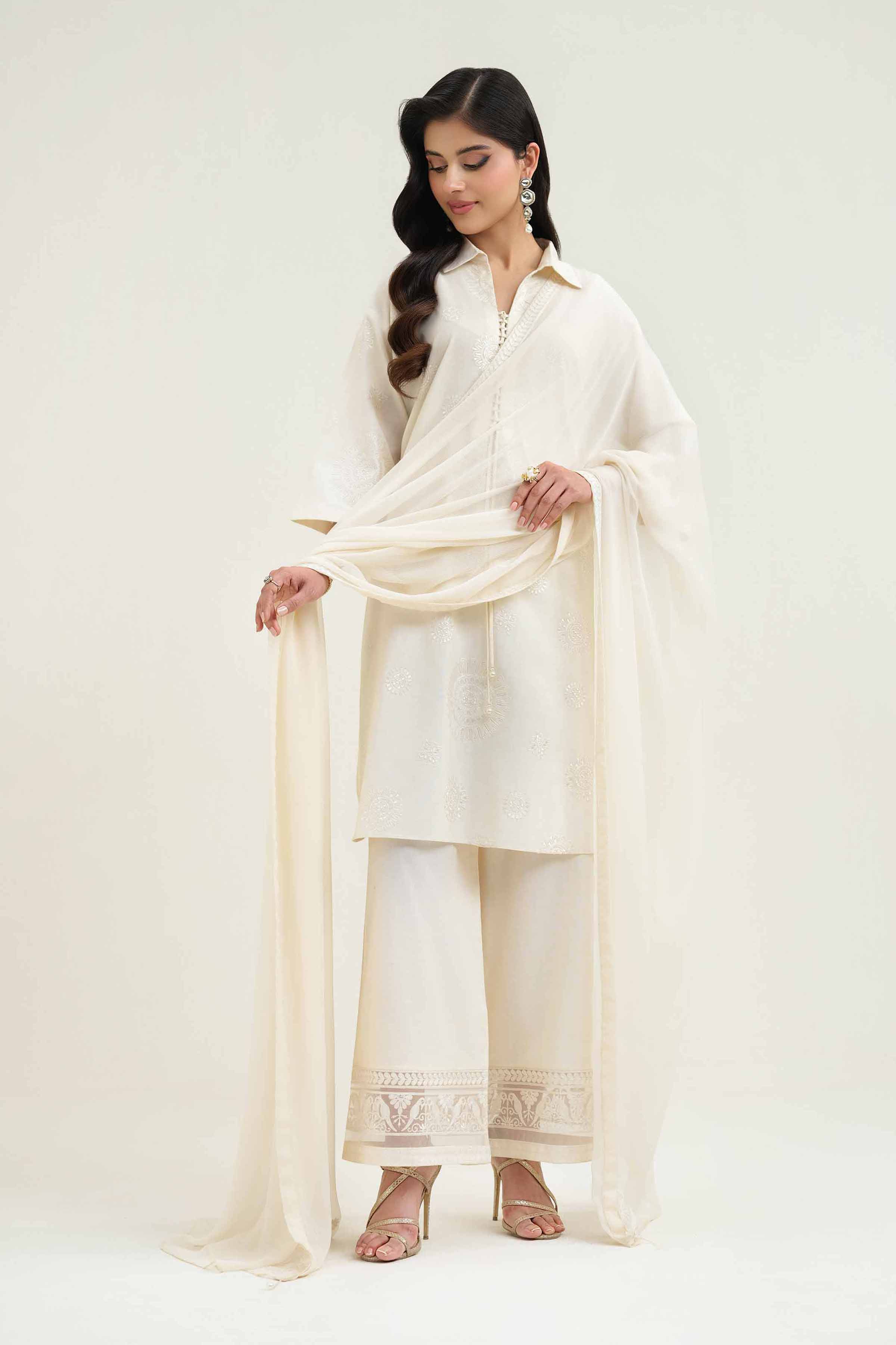 NishatUK - Brown Embroidered Cambric 3-piece ready to wear Suit