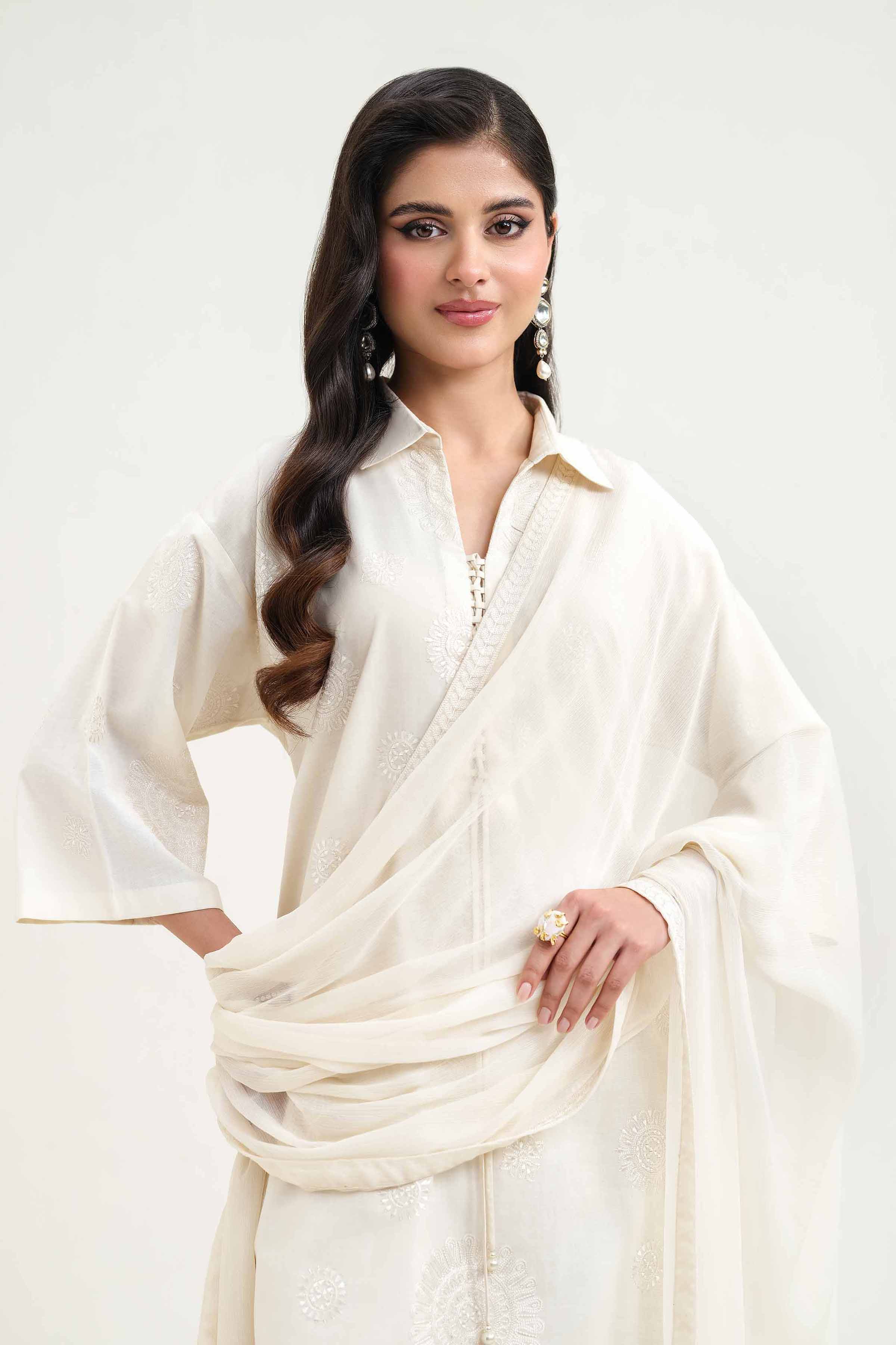 NishatUK - Brown Embroidered Cambric 3-piece ready to wear Suit