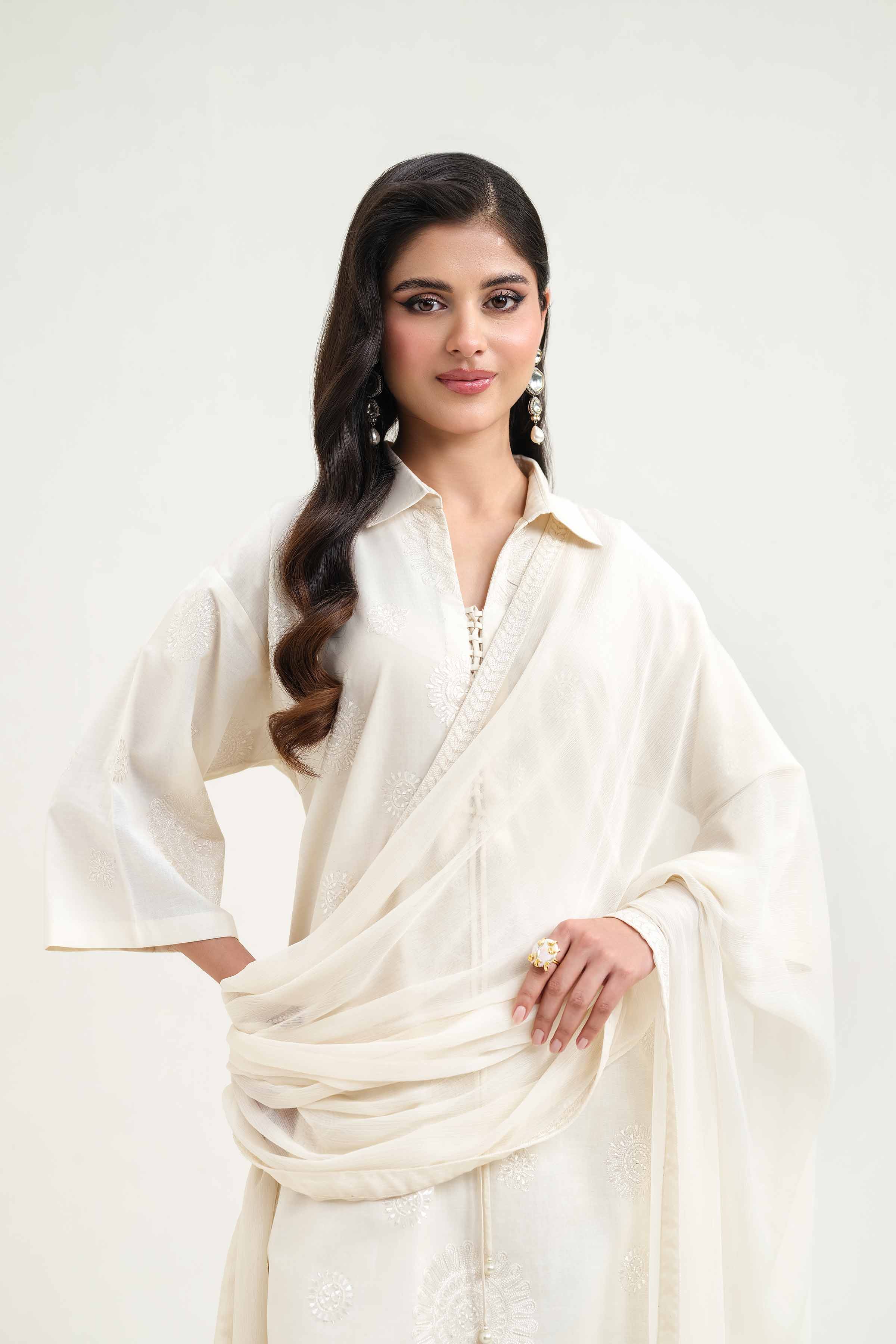 NishatUK - Brown Embroidered Cambric 3-piece ready to wear Suit