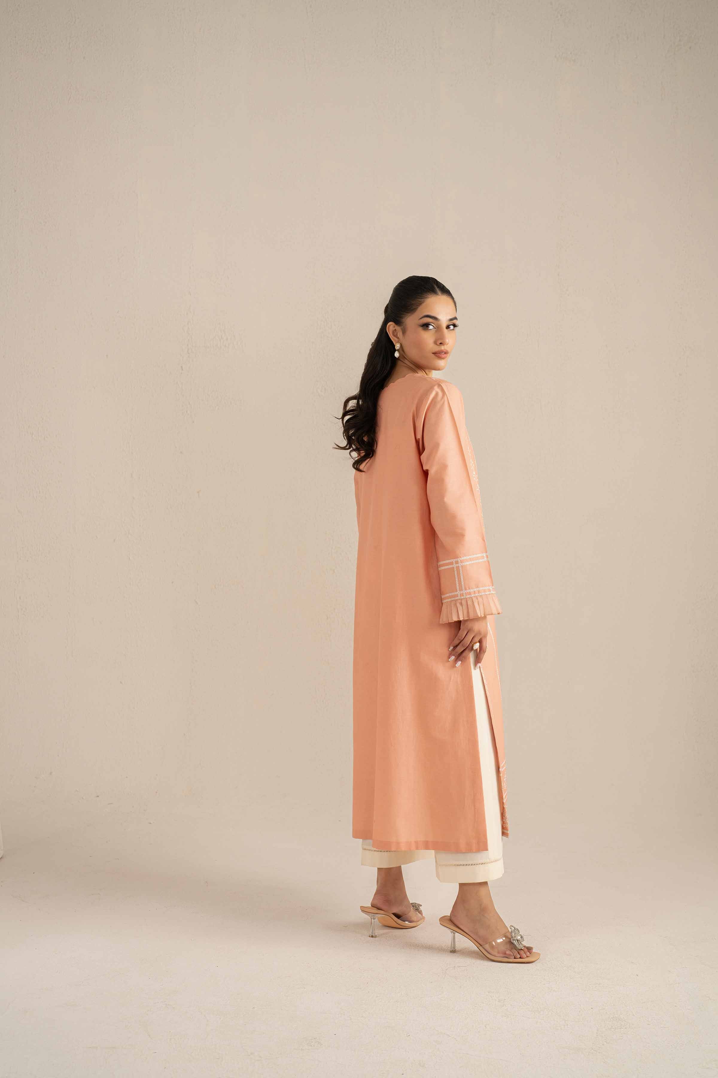 NishatUK - Peach Embroidered Cambric 2-piece ready to wear Luxury Dress