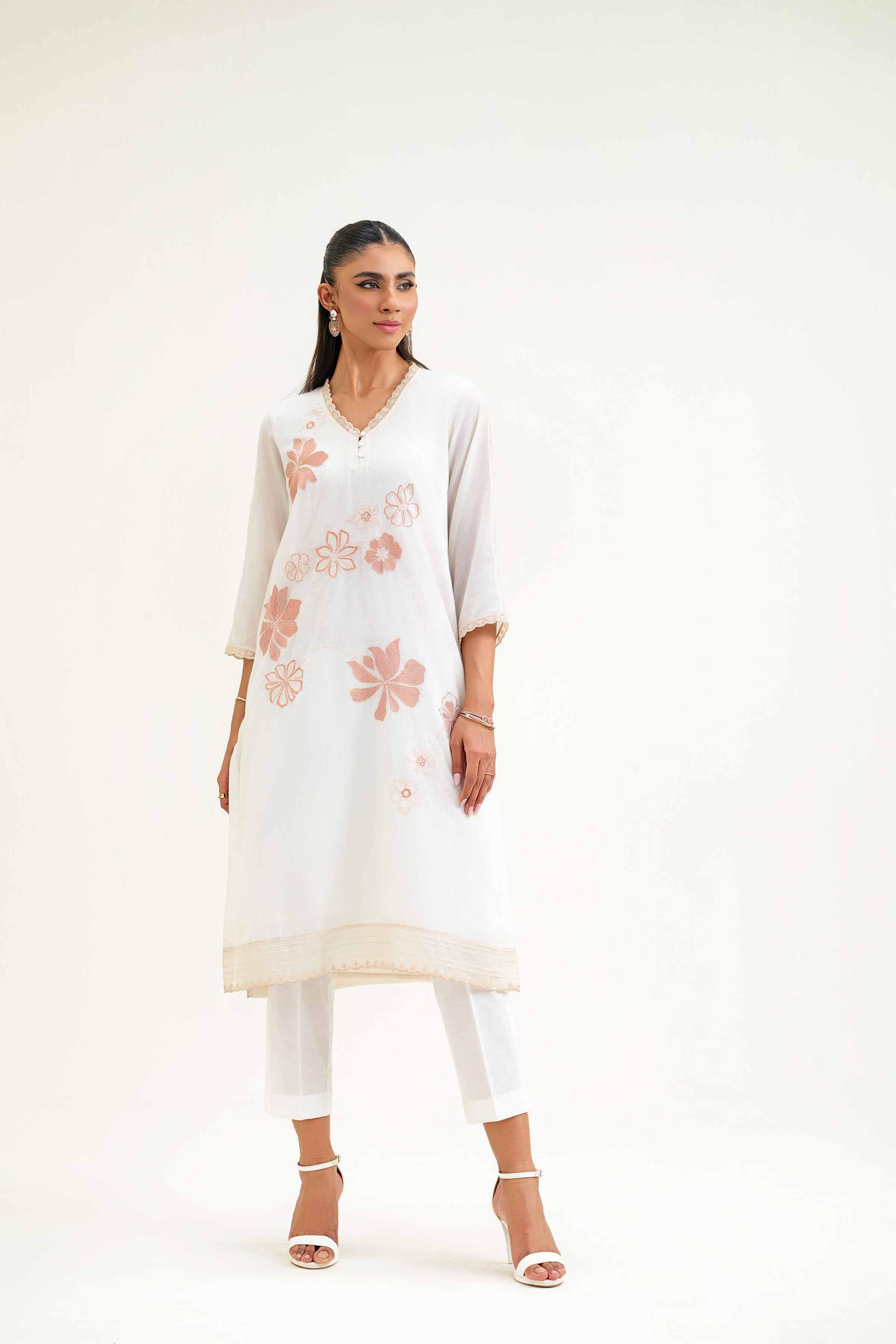 NishatUK - White Embroidered Lawn 1-piece ready to wear Shirt