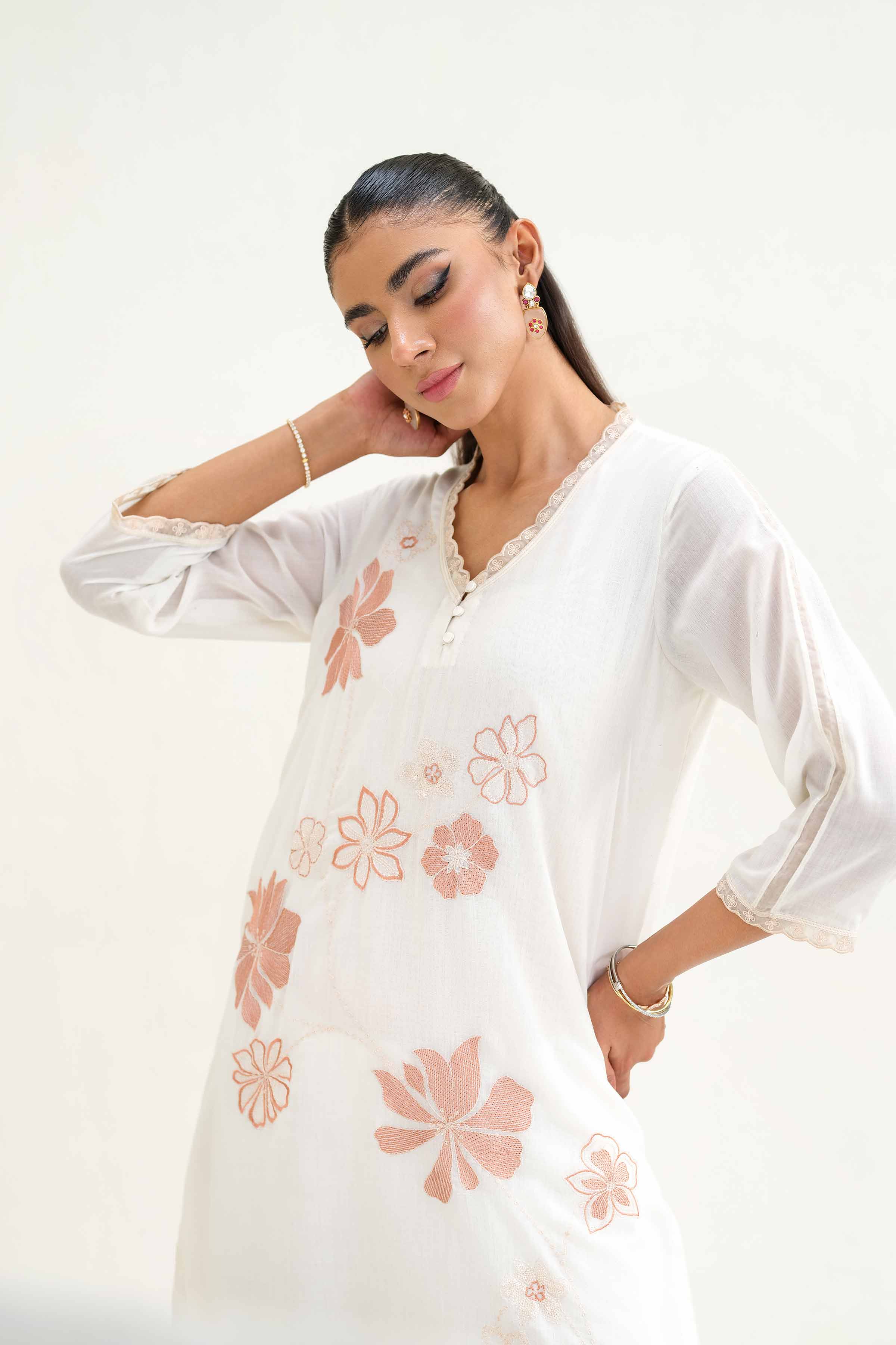 NishatUK - White Embroidered Lawn 1-piece ready to wear Shirt