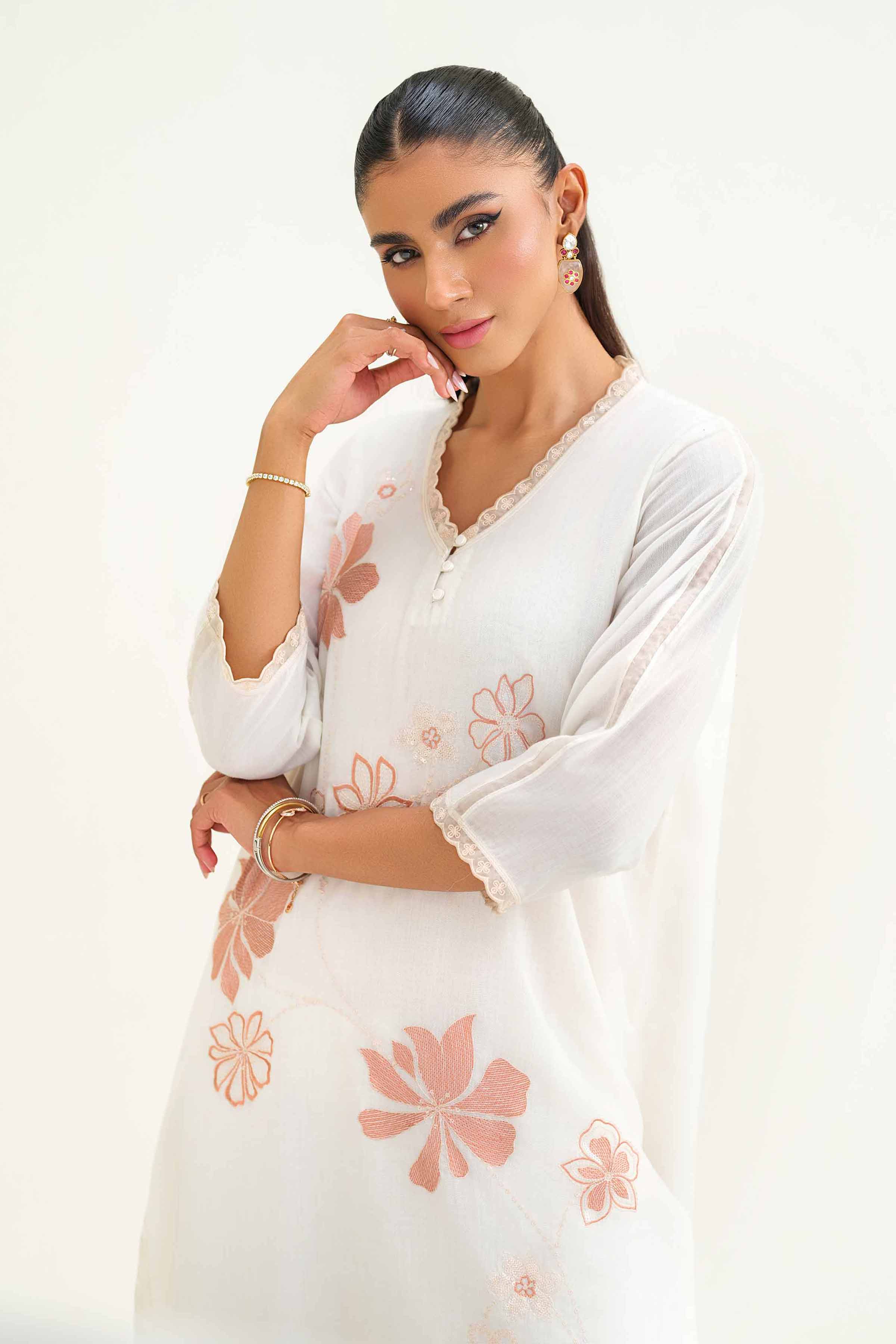 NishatUK - White Embroidered Lawn 1-piece ready to wear Shirt