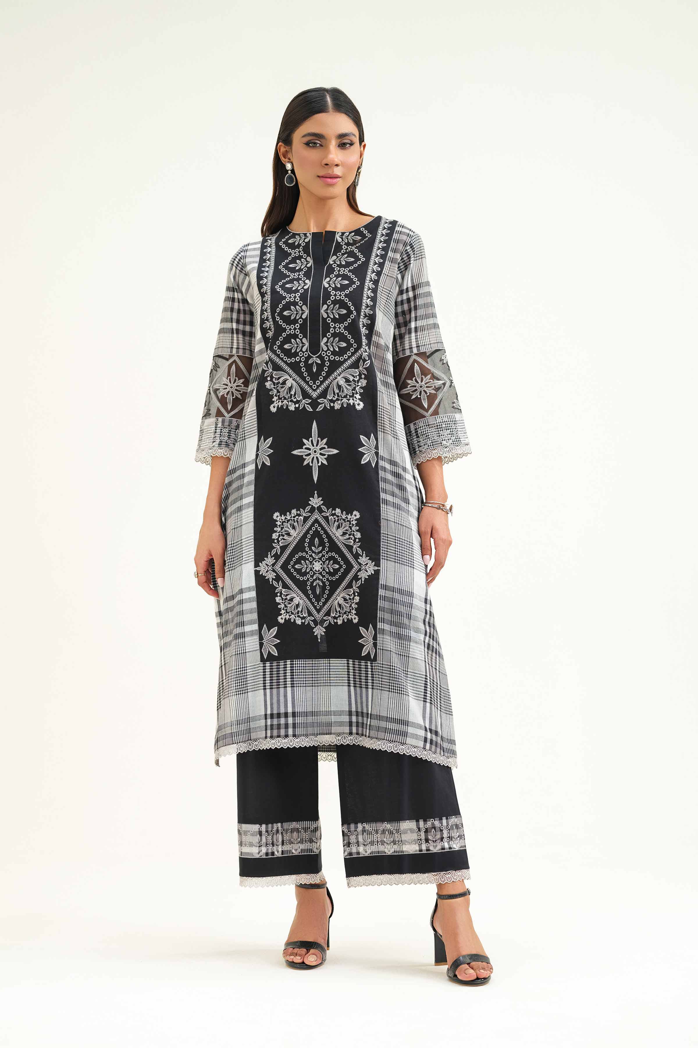 NishatUK - Black Embroidered Cotton 2-piece ready to wear Luxury Dress
