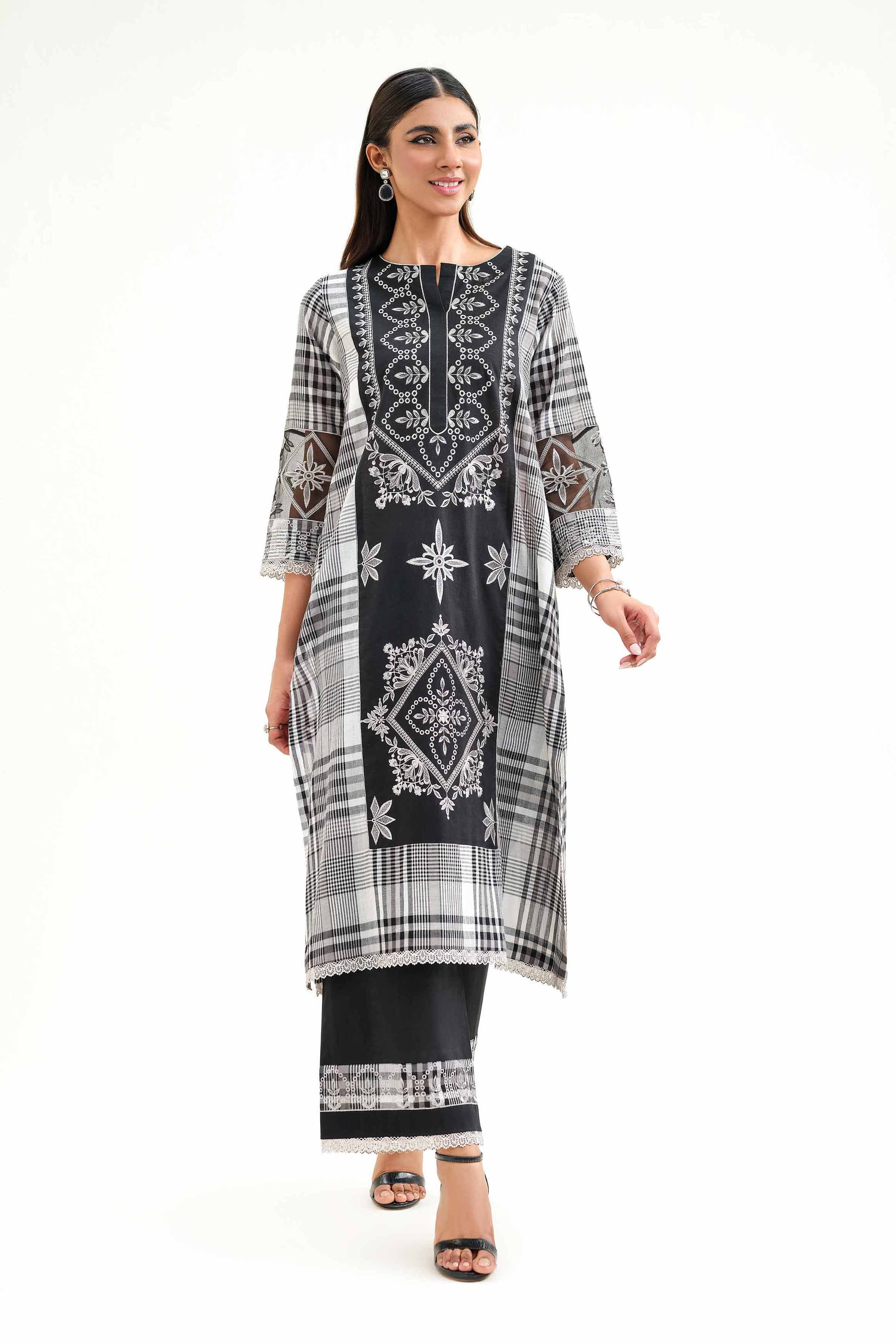 NishatUK - Black Embroidered Cotton 2-piece ready to wear Luxury Dress