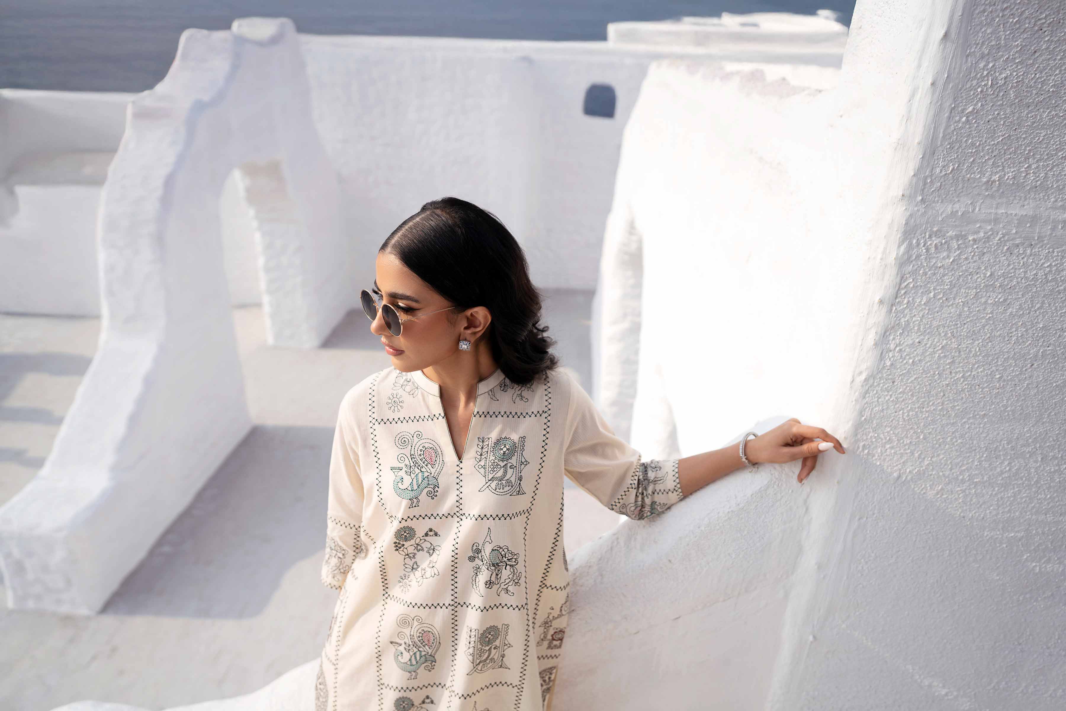 NishatUK - Off White Embroidered Handmade Loom 2-piece ready to wear Luxury Dress