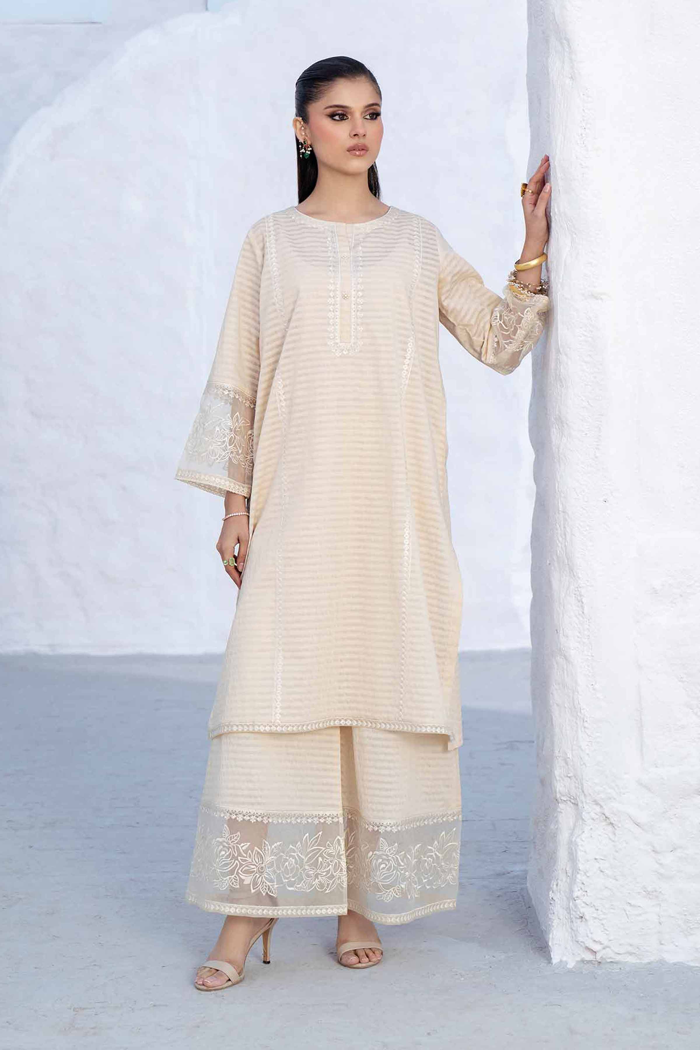 NishatUK - Ivory Embroidered Cotton 2-piece ready to wear Luxury Dress