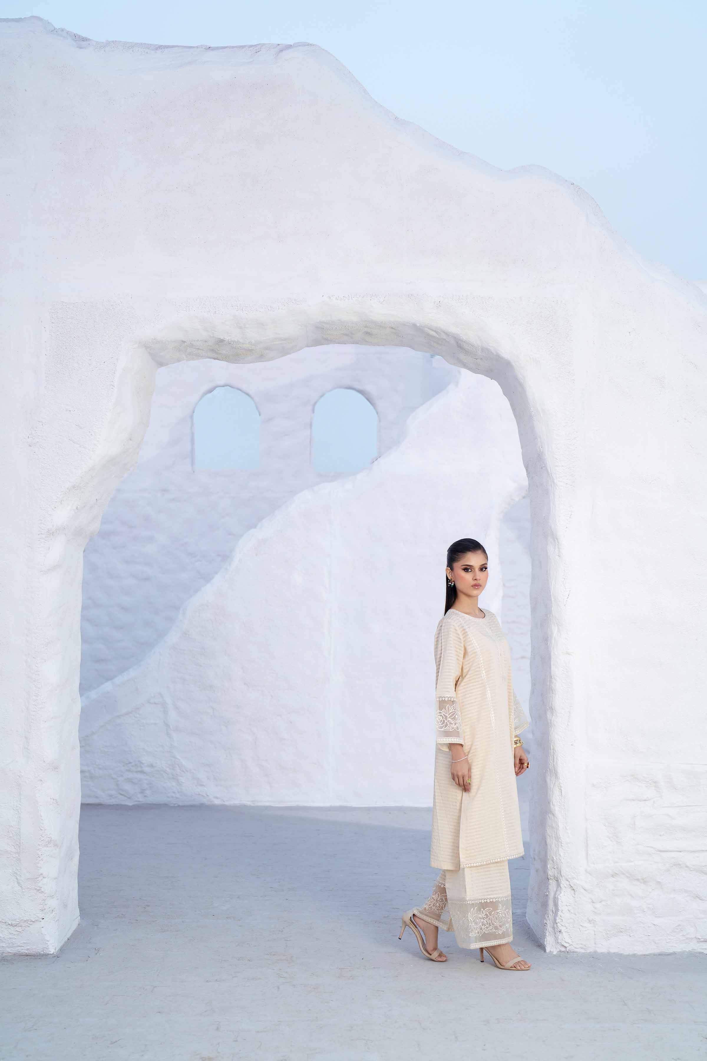 NishatUK - Ivory Embroidered Cotton 2-piece ready to wear Luxury Dress