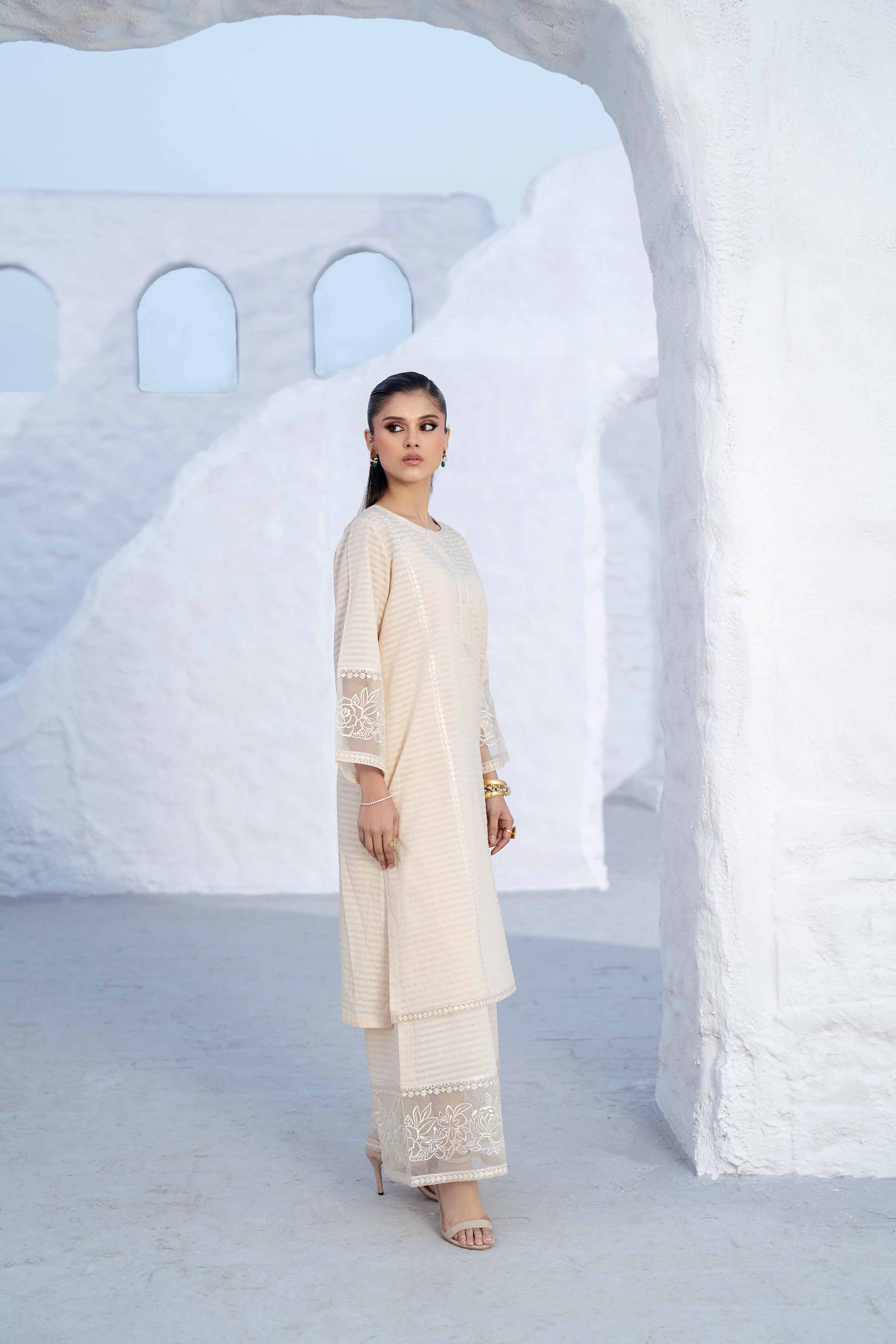 NishatUK - Ivory Embroidered Cotton 2-piece ready to wear Luxury Dress