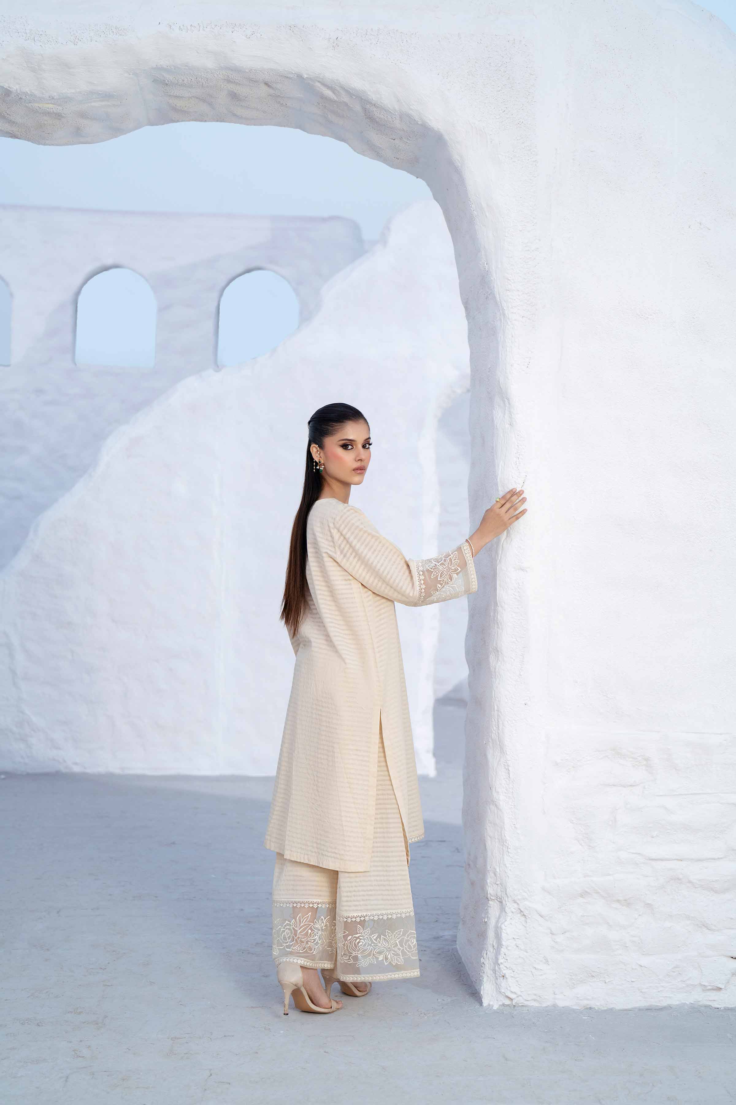 NishatUK - Ivory Embroidered Cotton 2-piece ready to wear Luxury Dress