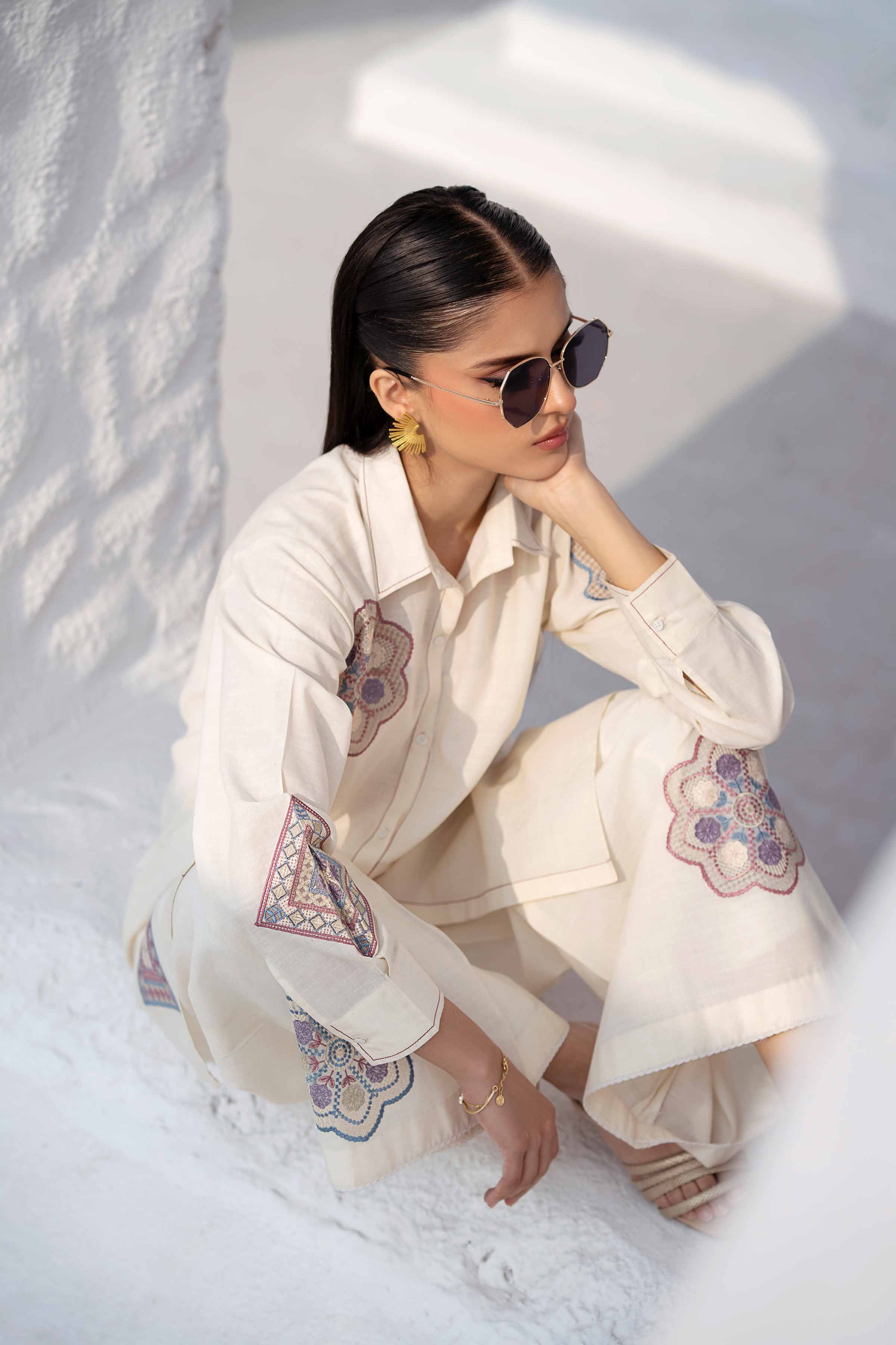 NishatUK - Ivory Embroidered Handmade Loom 2-piece ready to wear Luxury Dress