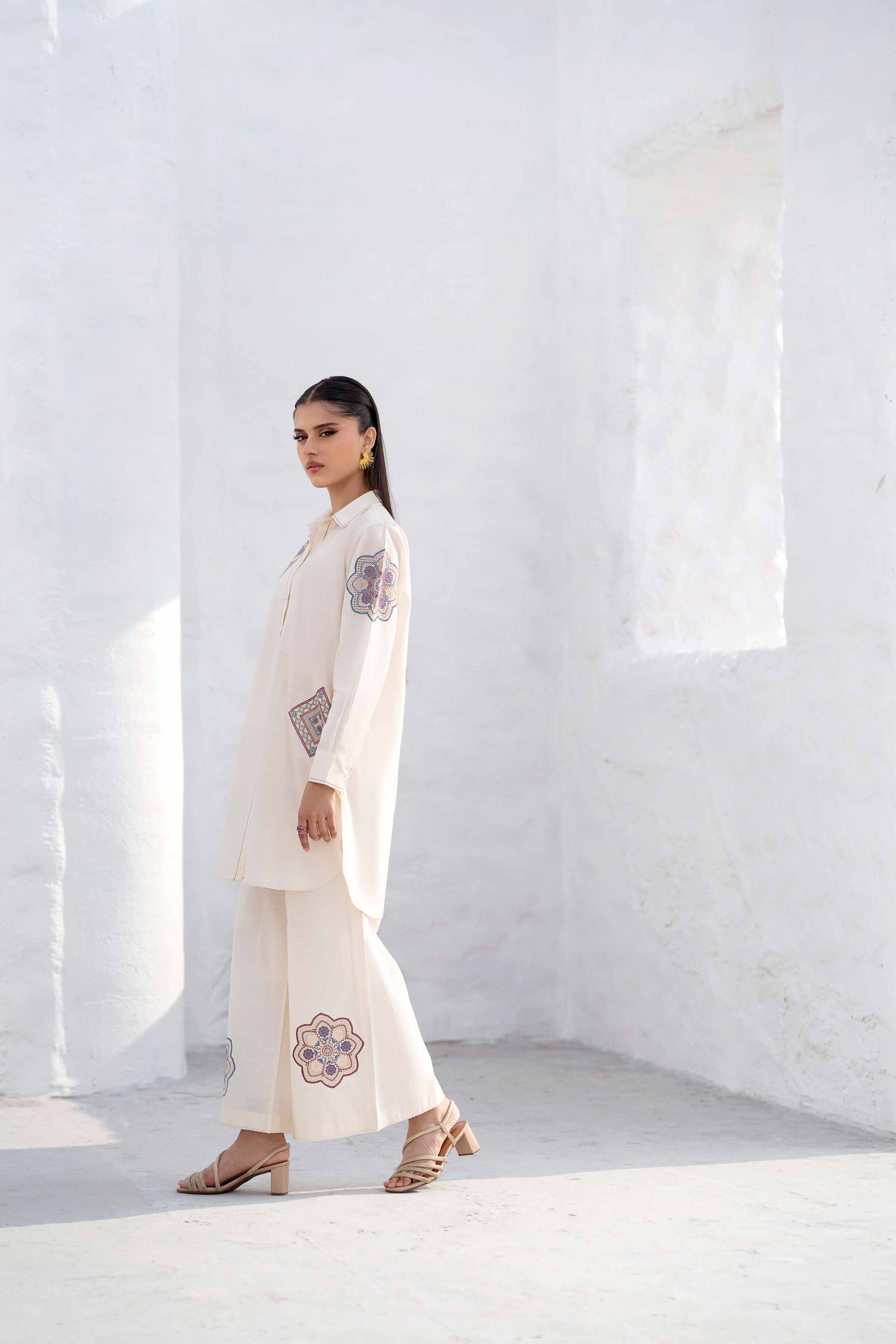 NishatUK - Ivory Embroidered Handmade Loom 2-piece ready to wear Luxury Dress
