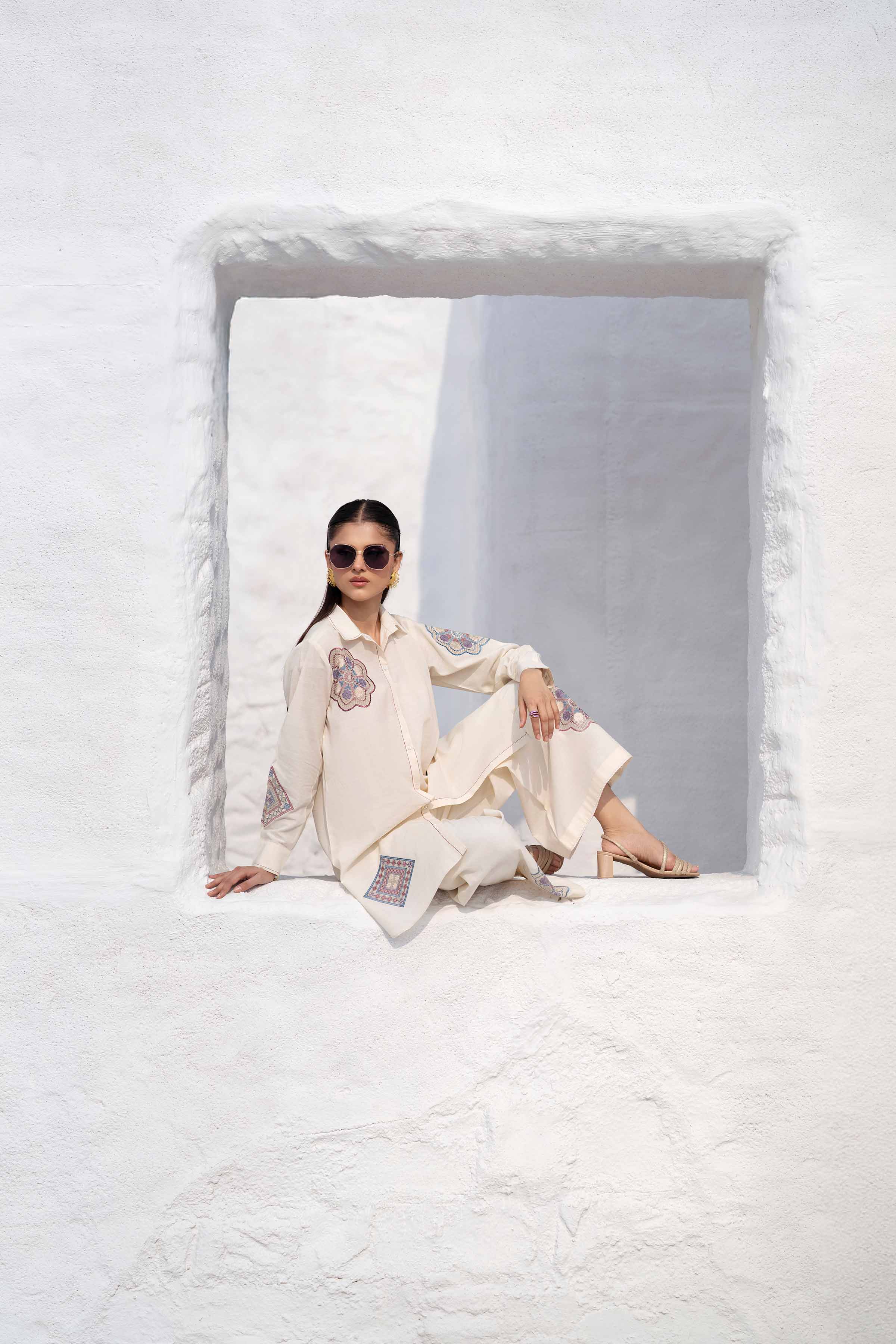 NishatUK - Ivory Embroidered Handmade Loom 2-piece ready to wear Luxury Dress