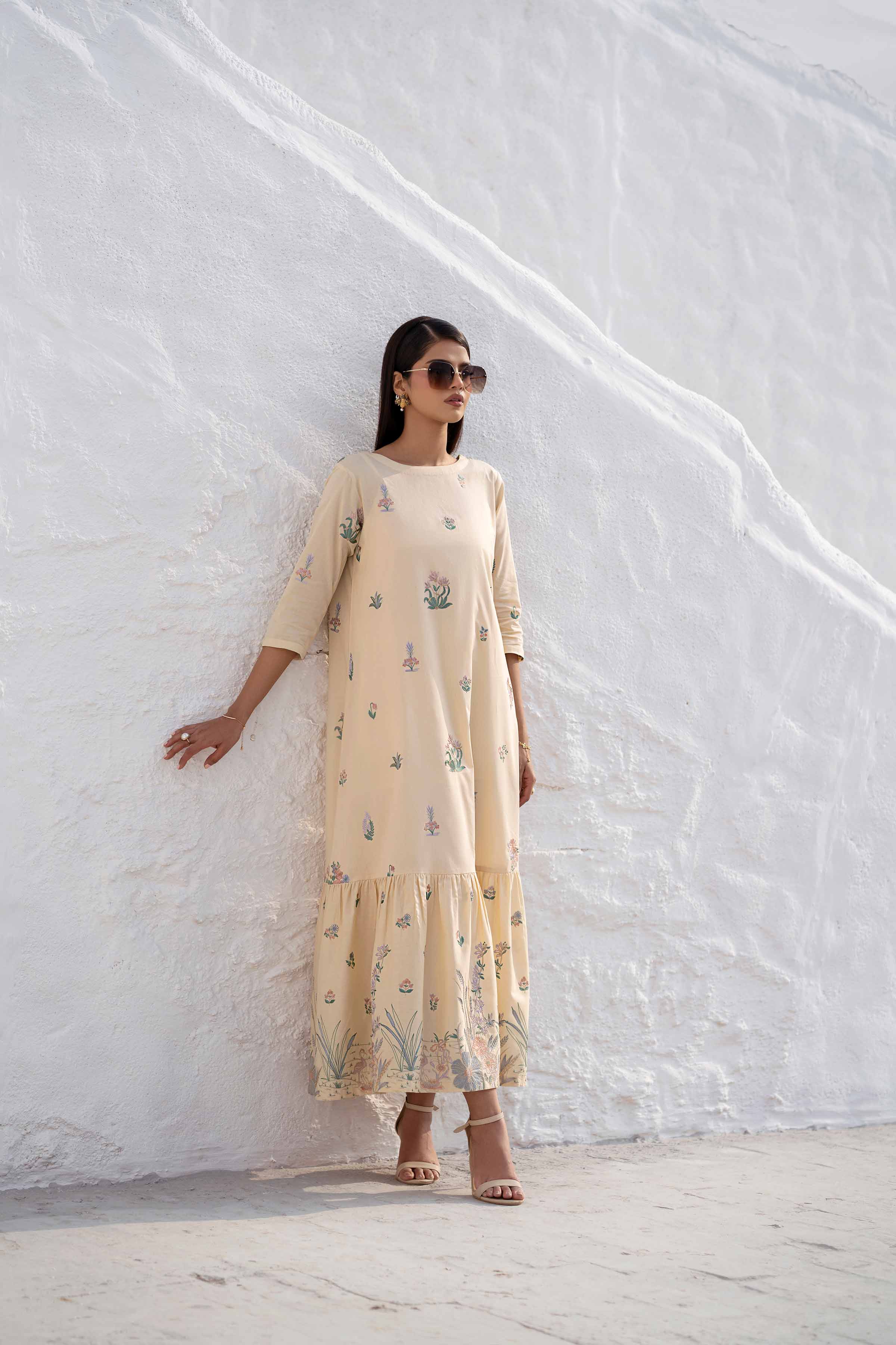 NishatUK - Lime Embroidered Cambric 1-piece ready to wear Long Dress