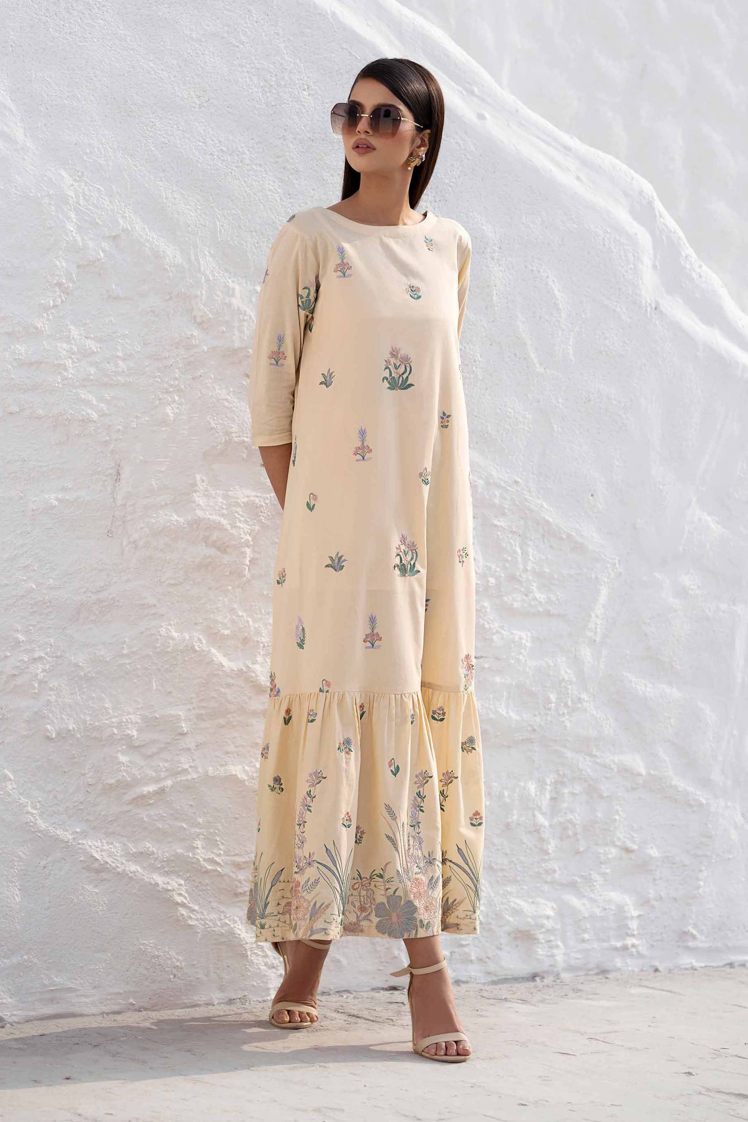 NishatUK - Lime Embroidered Cambric 1-piece ready to wear Long Dress