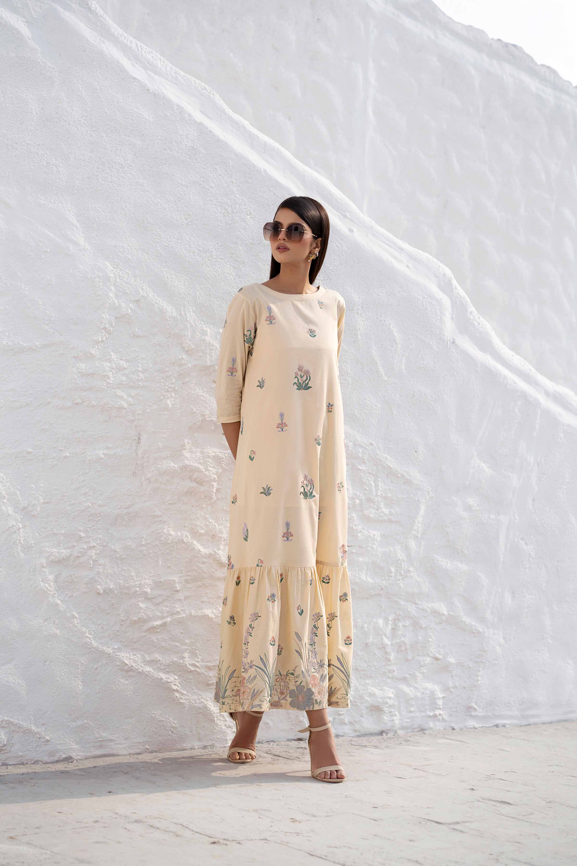 NishatUK - Lime Embroidered Cambric 1-piece ready to wear Long Dress