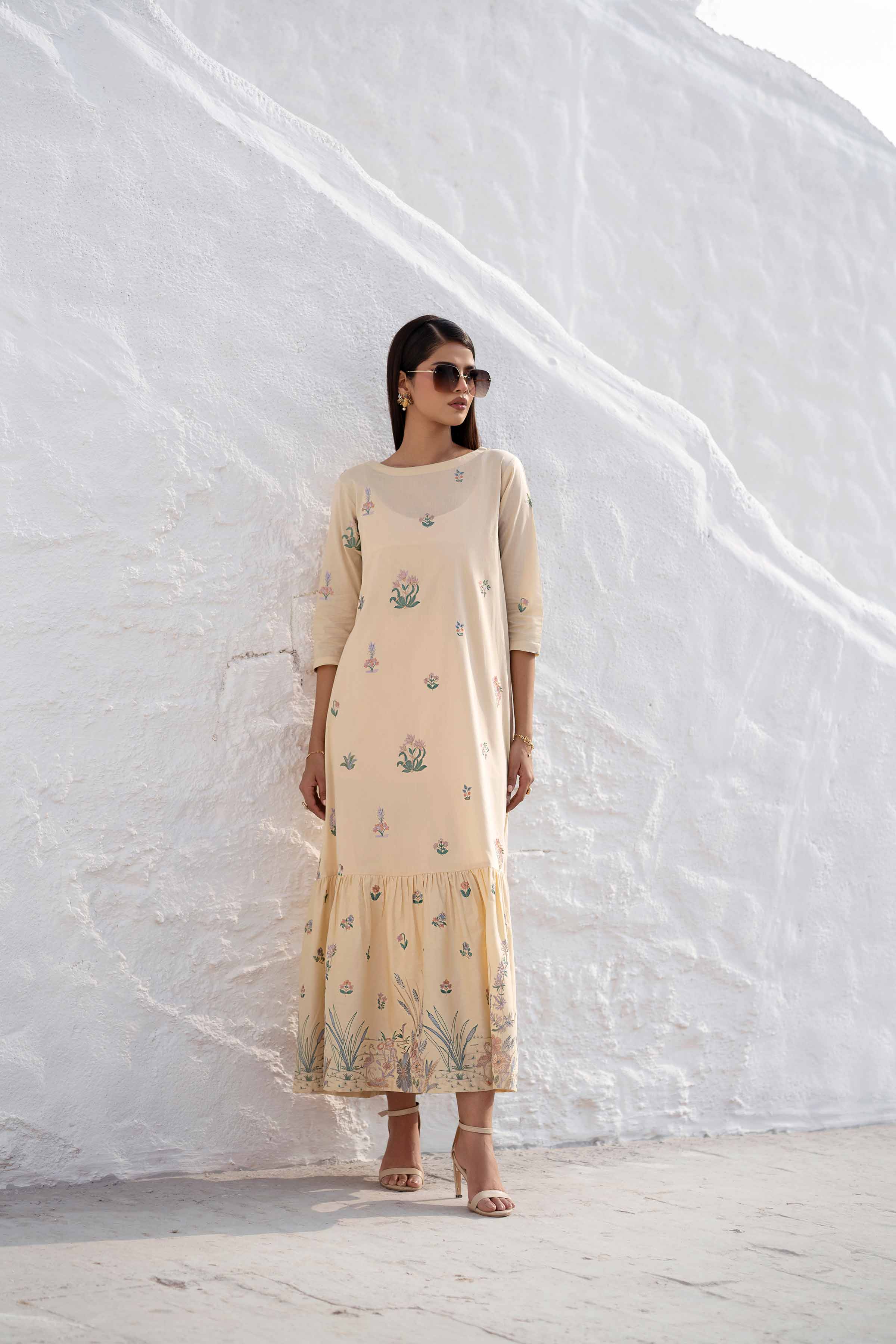 NishatUK - Lime Embroidered Cambric 1-piece ready to wear Long Dress