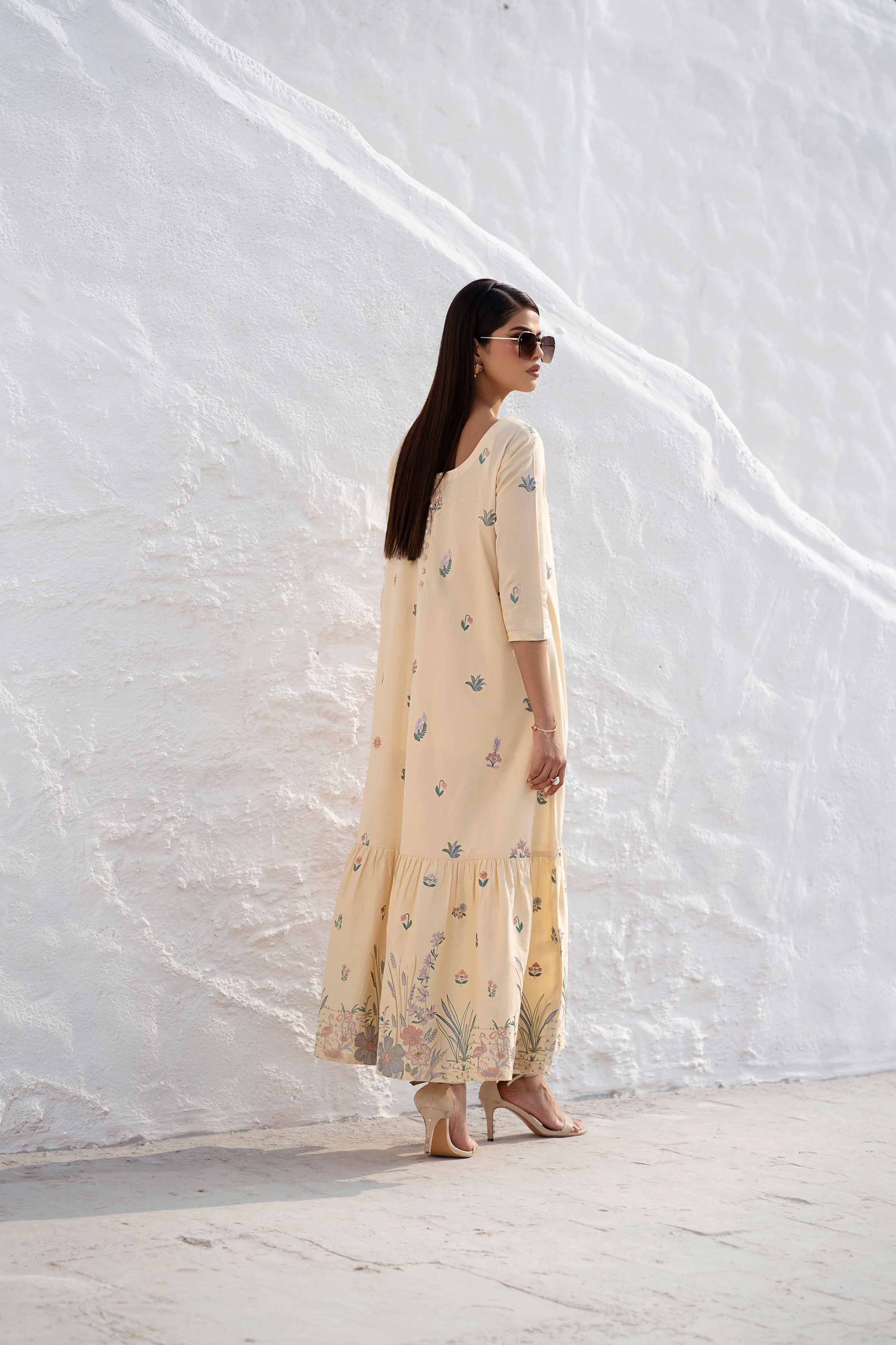 NishatUK - Lime Embroidered Cambric 1-piece ready to wear Long Dress