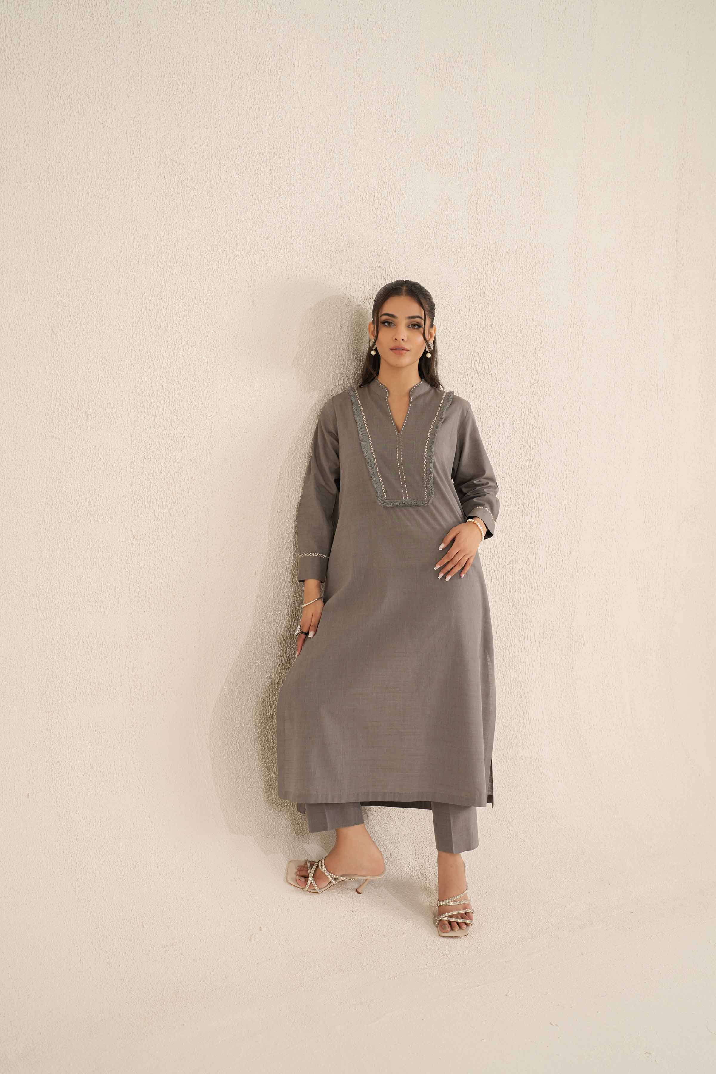 NishatUK - Grey Solids Khaddar 2-piece ready to wear Luxury Dress