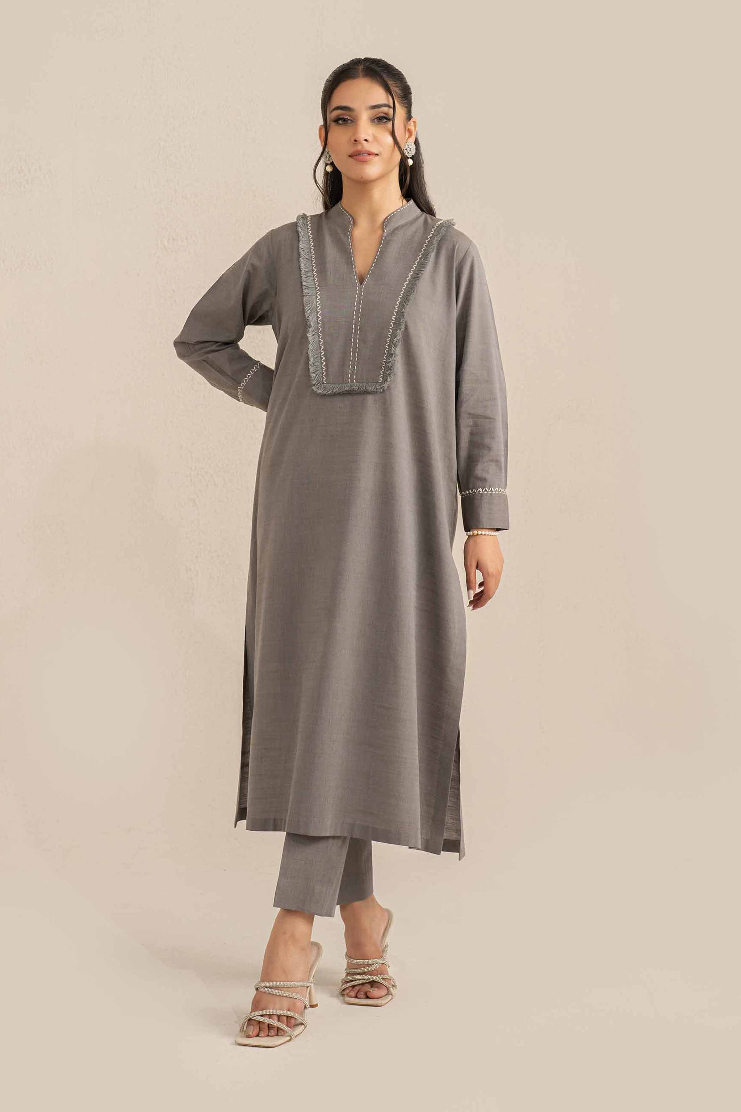 NishatUK - Grey Solids Khaddar 2-piece ready to wear Luxury Dress