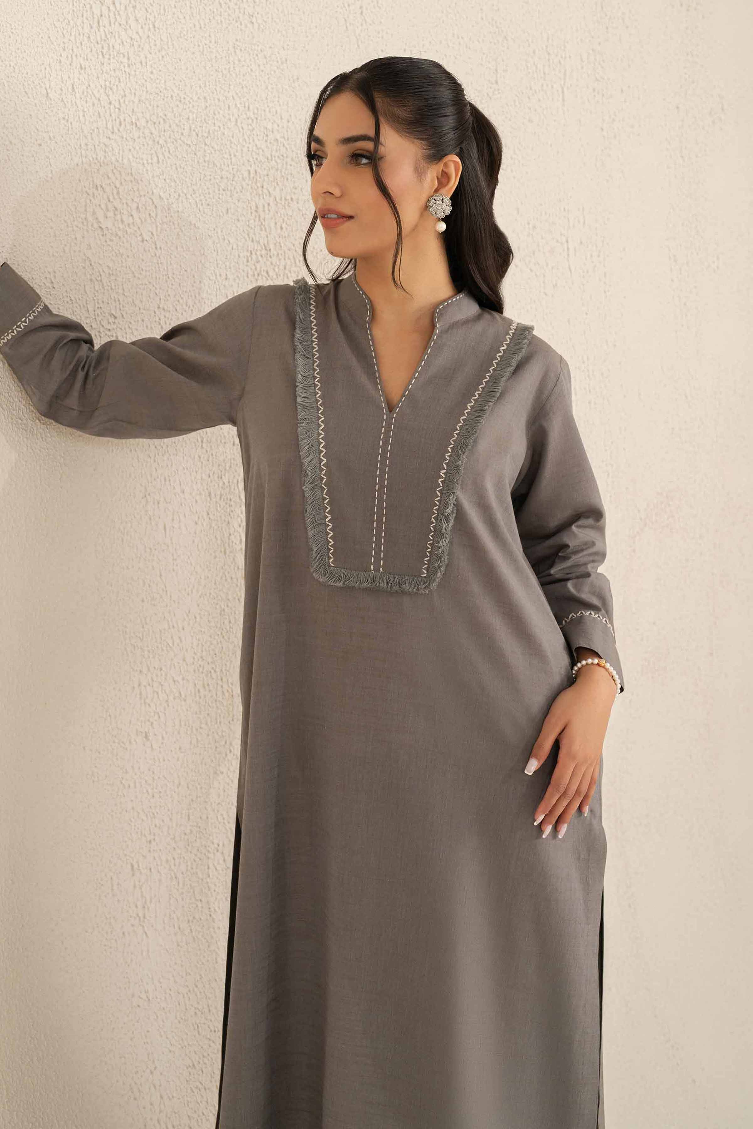 NishatUK - Grey Solids Khaddar 2-piece ready to wear Luxury Dress