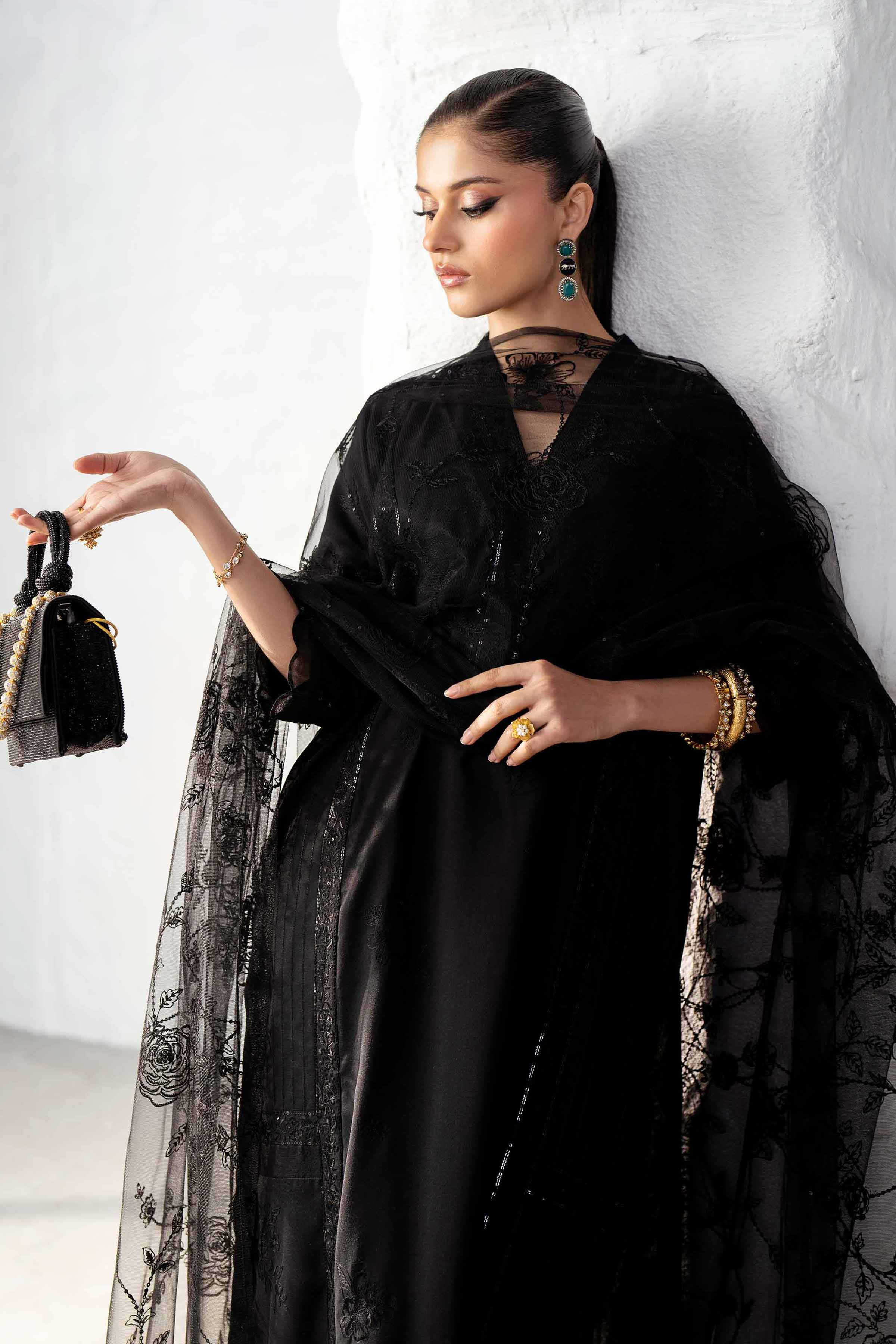 NishatUK - Black Embroidered Silk 3-piece ready to wear Suit