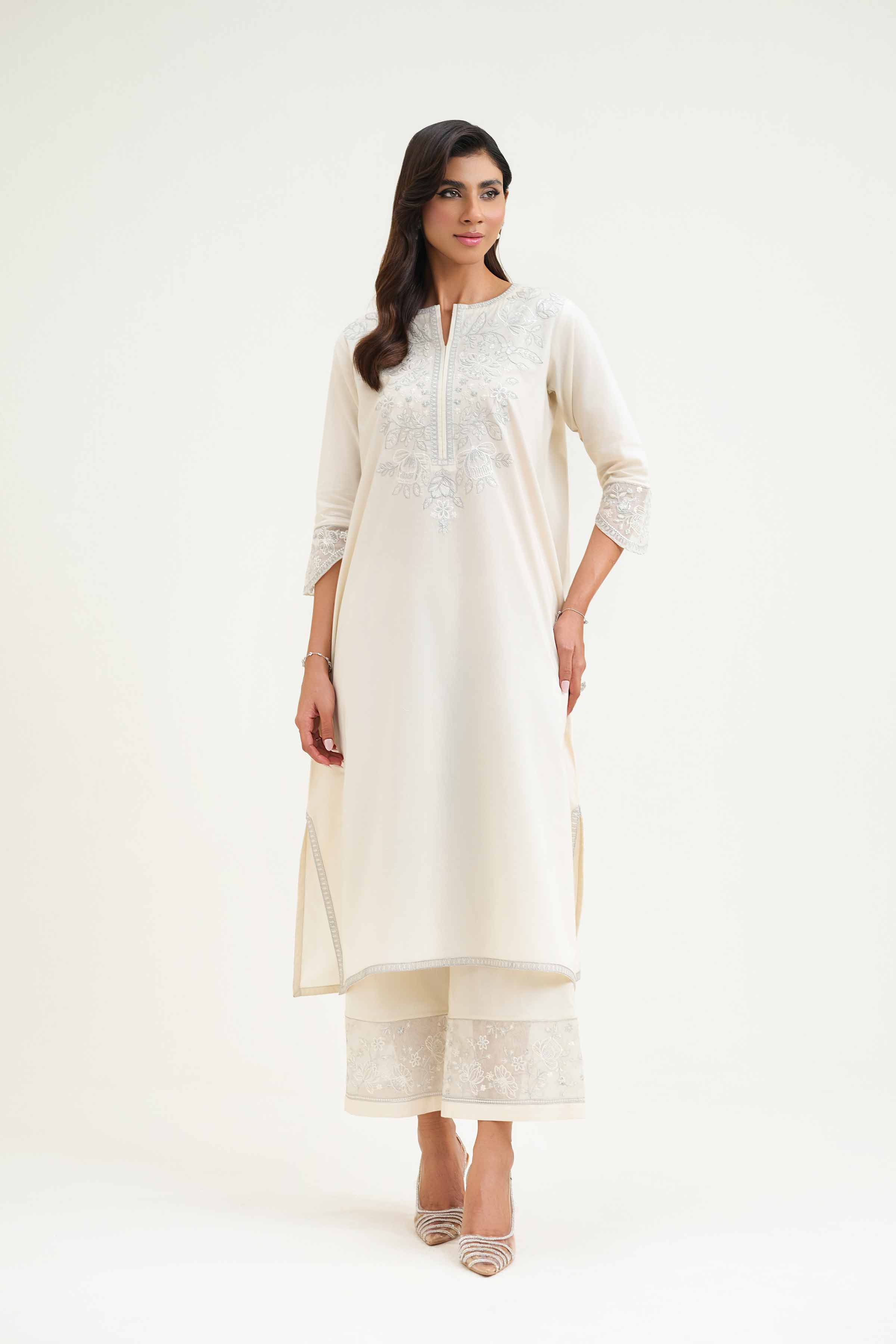 NishatUK - Beige Embroidered Cambric 2-piece ready to wear Luxury Dress