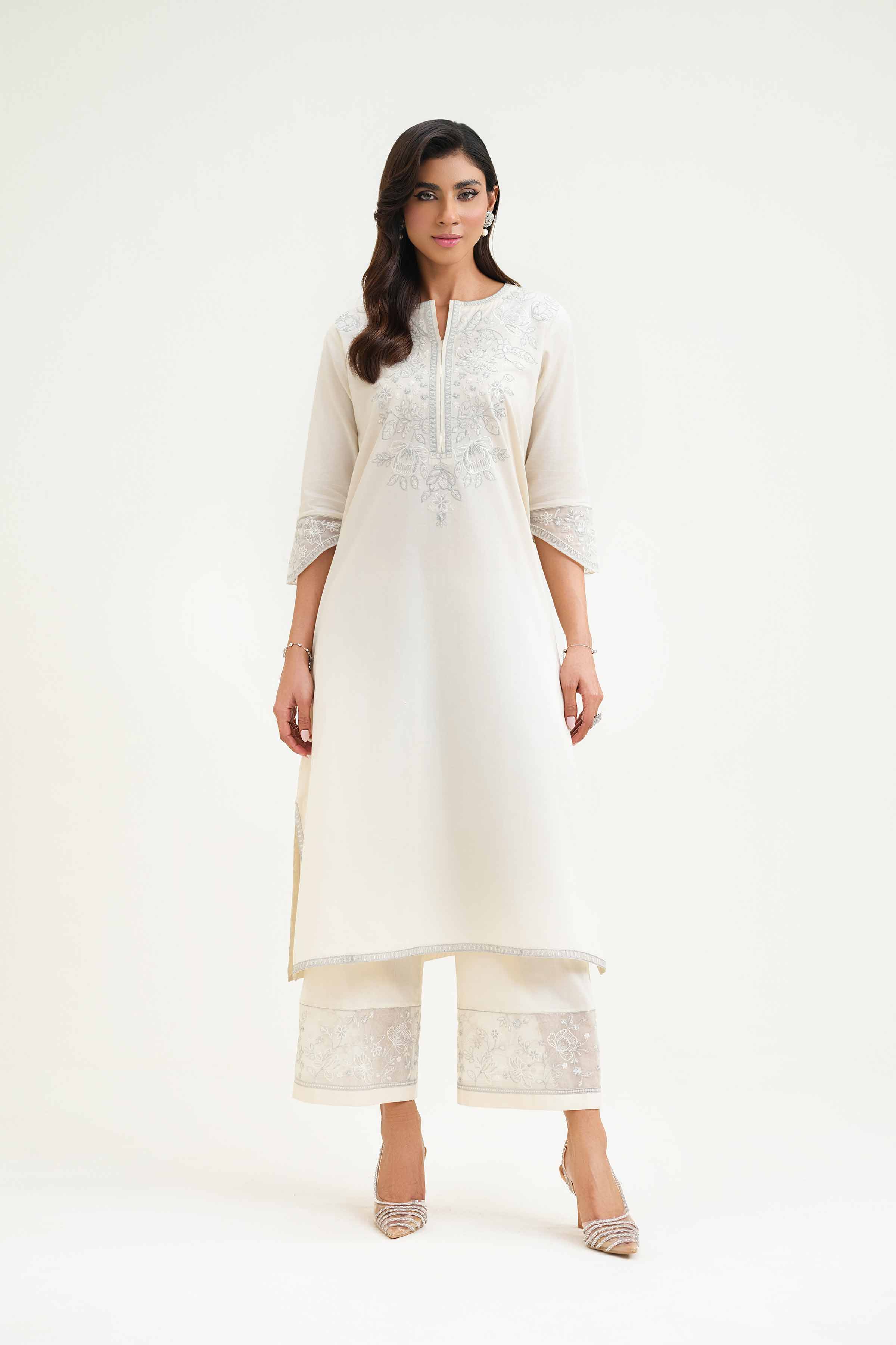 NishatUK - Beige Embroidered Cambric 2-piece ready to wear Luxury Dress