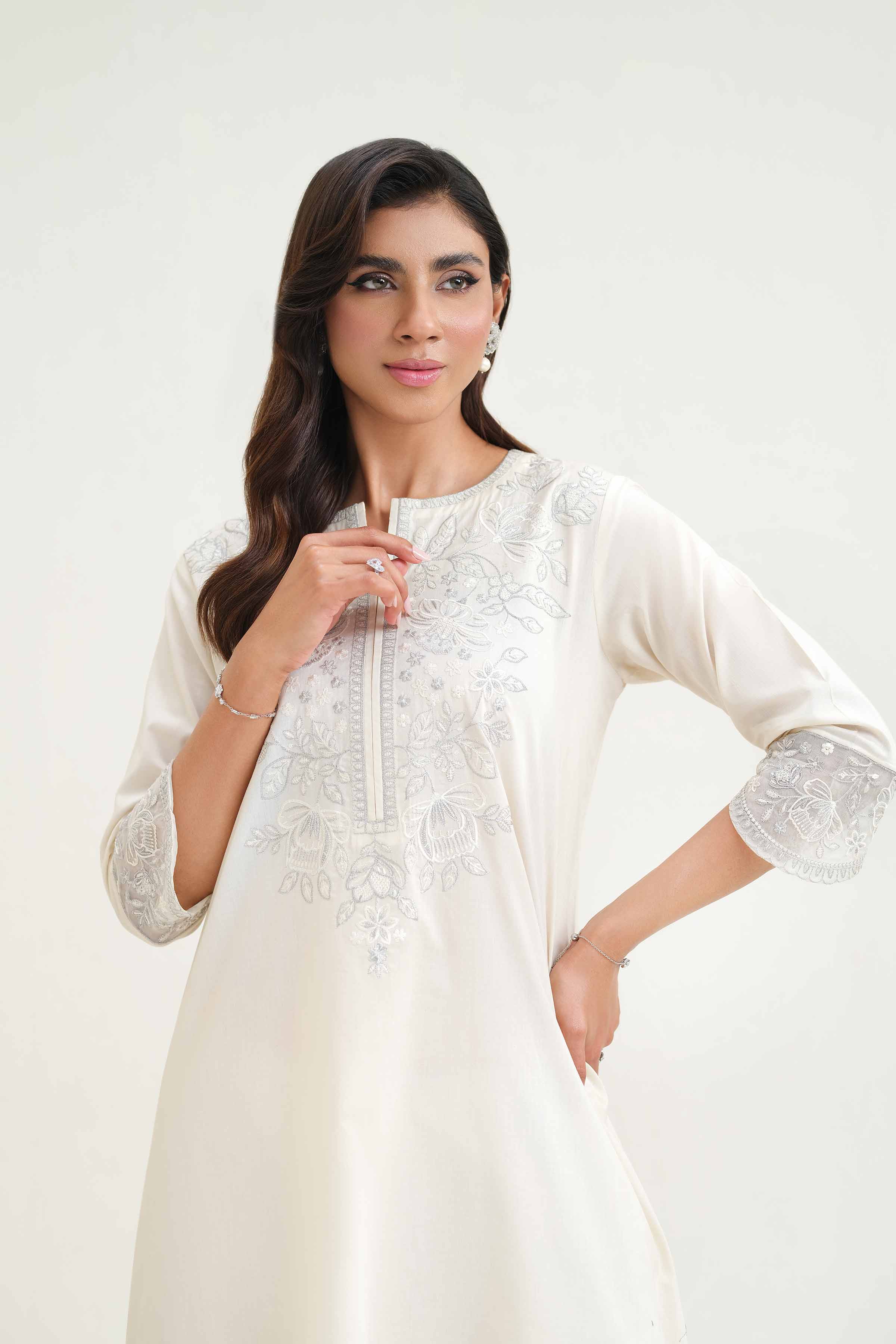 NishatUK - Beige Embroidered Cambric 2-piece ready to wear Luxury Dress