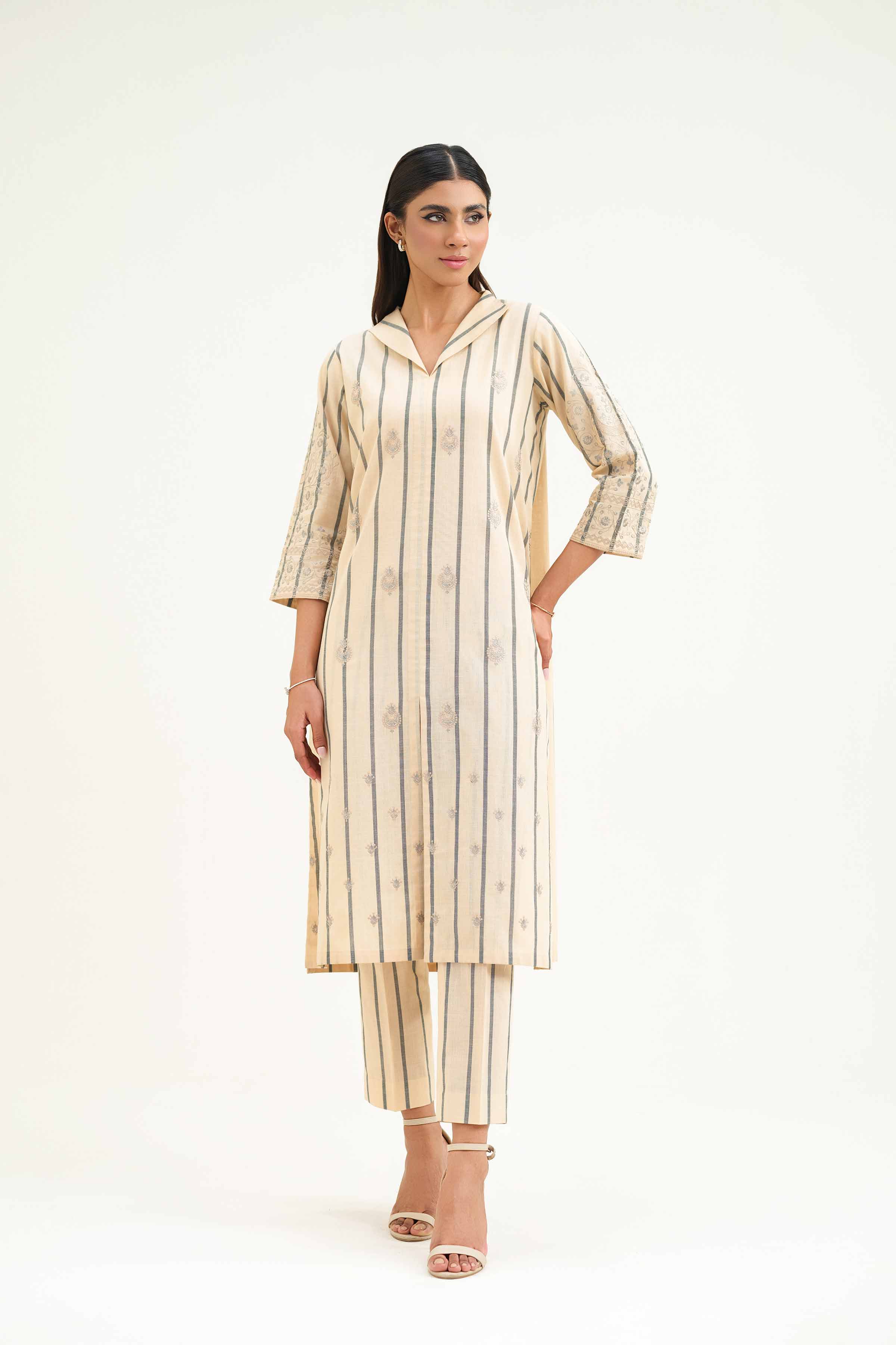 NishatUK - Brown Embroidered Yarn Dyed 2-piece ready to wear Luxury Dress