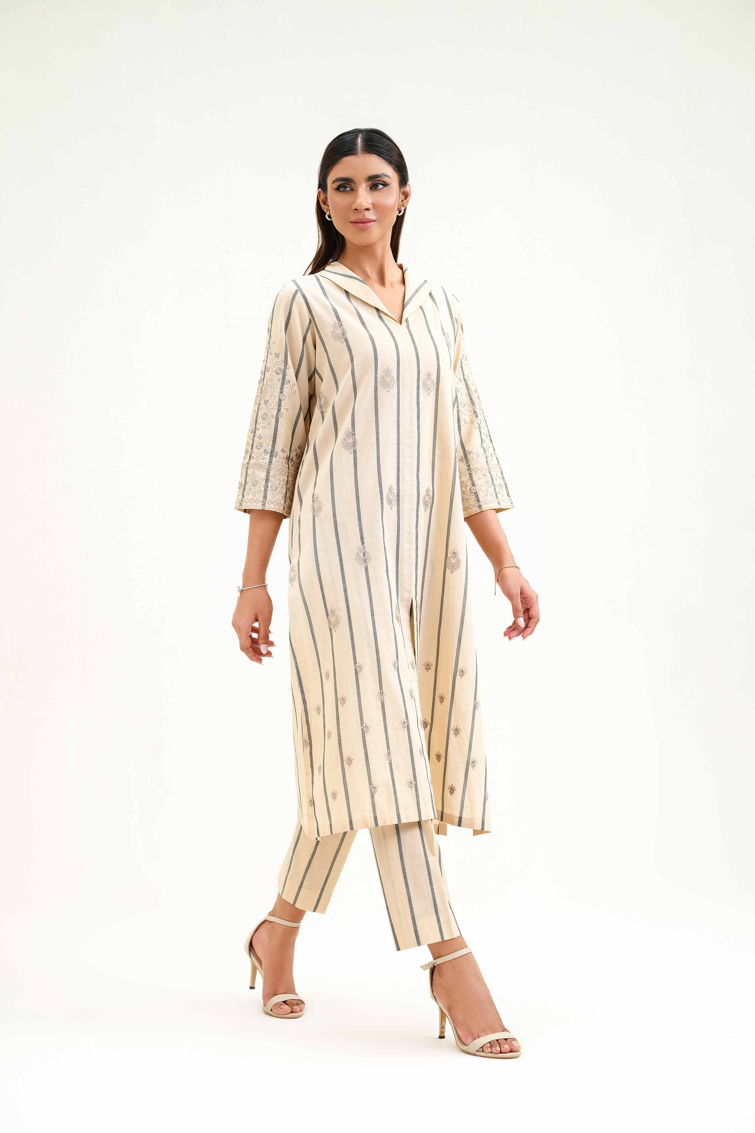 NishatUK - Brown Embroidered Yarn Dyed 2-piece ready to wear Luxury Dress