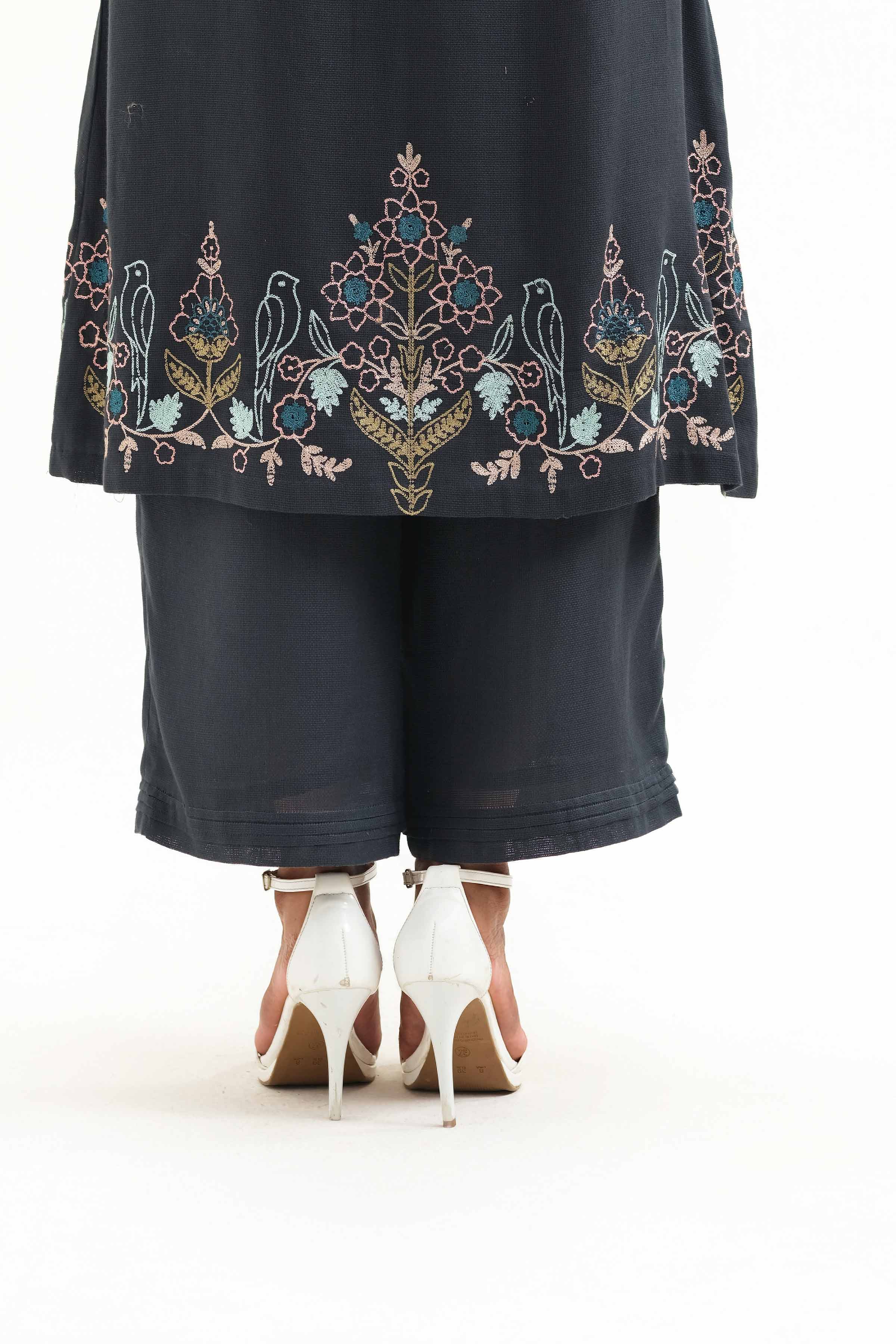 NishatUK - Grey Embroidered Silk 2-piece ready to wear Luxury Dress